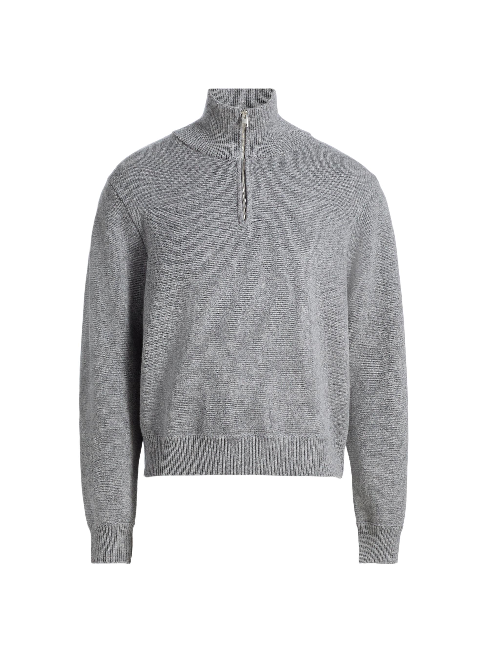 FRAME Men's Wool-Cotton Quarter-Zip Sweater - Grey Melange