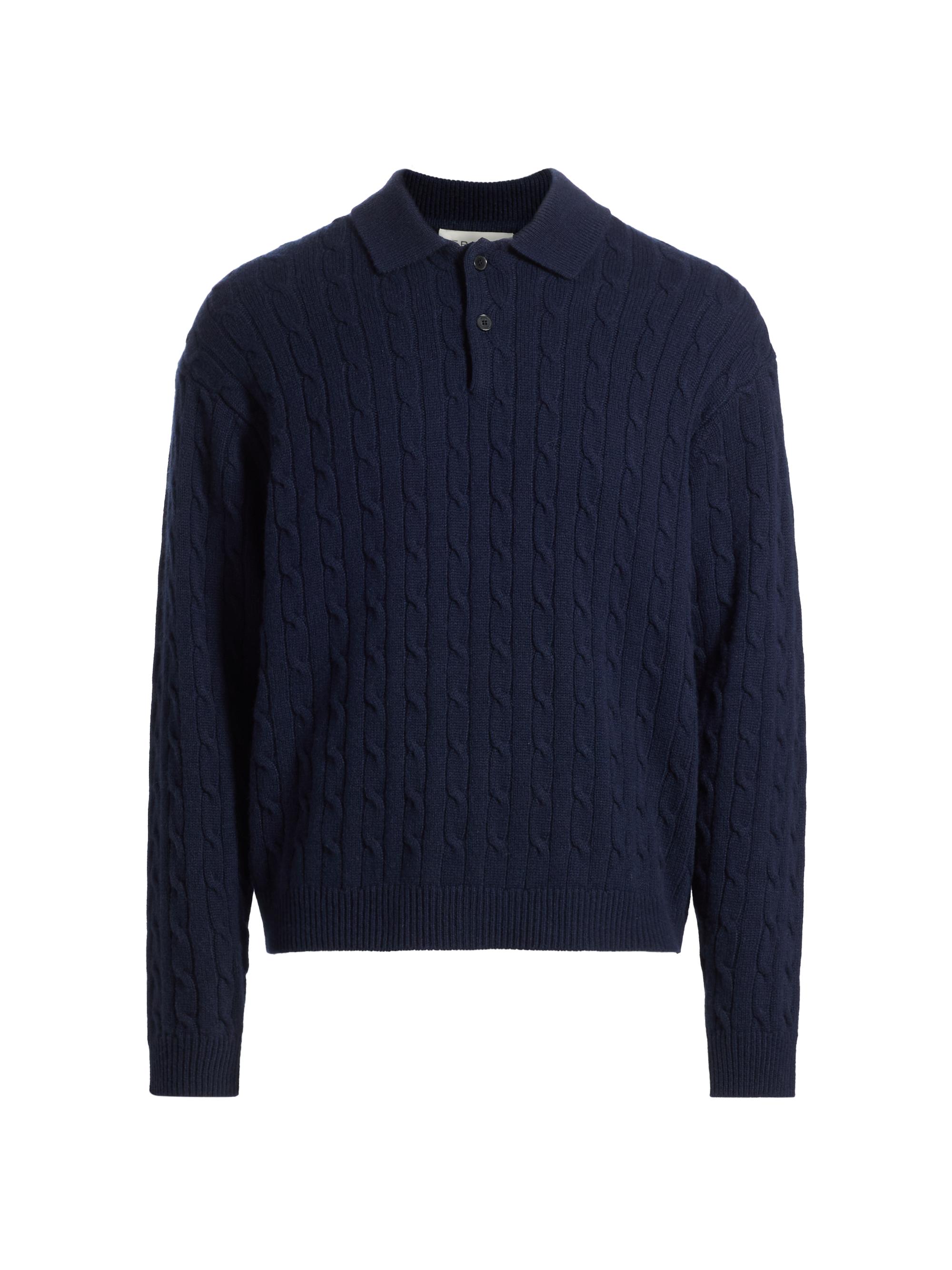 FRAME Men's Wool-Cashmere Cable-Knit Polo Sweater - Dark Navy