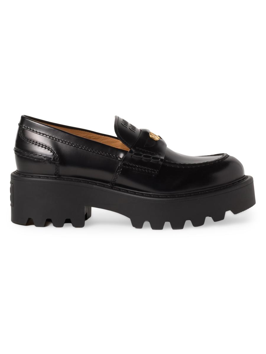Miu Miu Women's Brushed Leather Loafers In Black