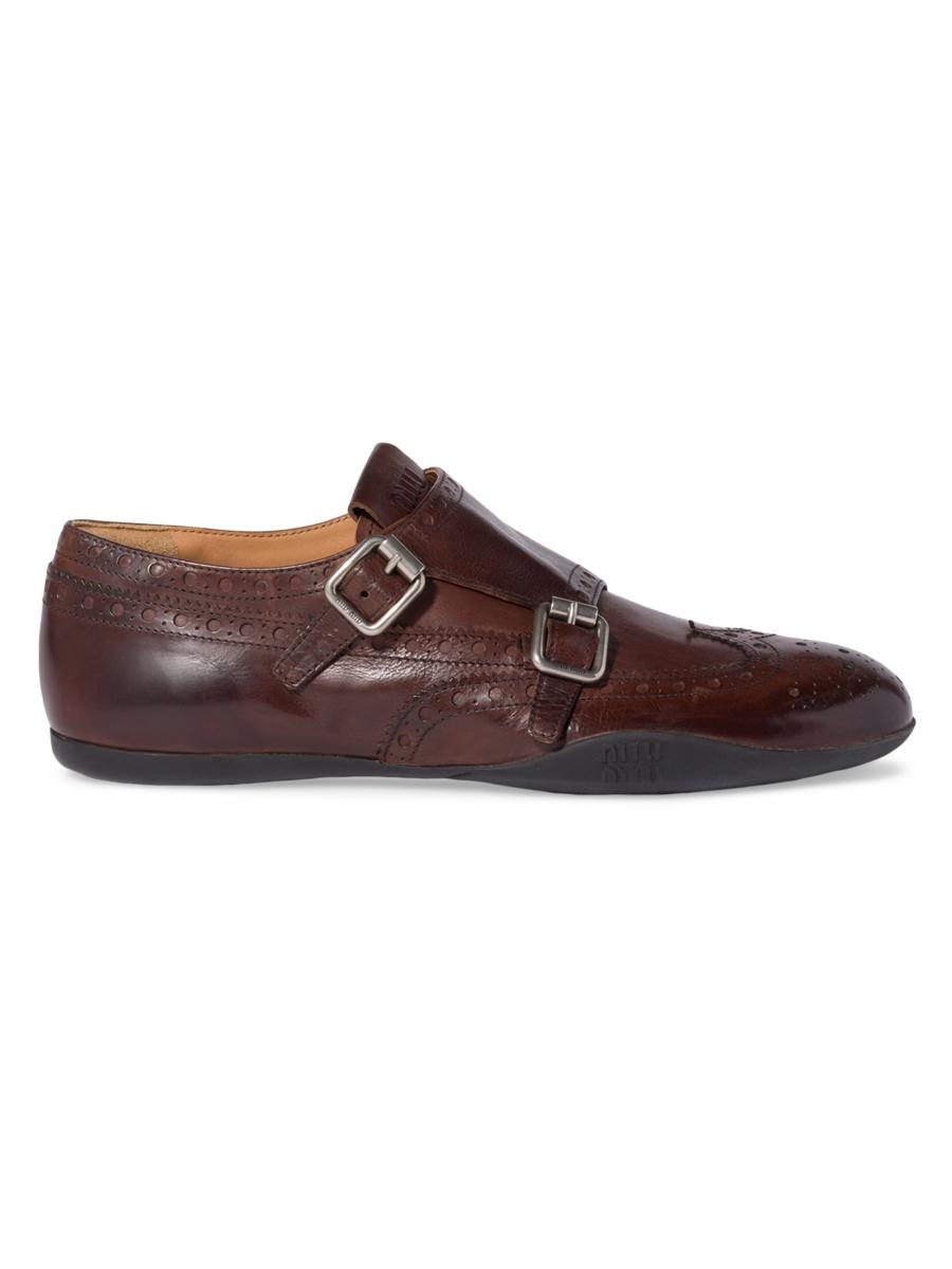 Miu Miu Calf Leather Brogue Shoe with Buckles | Saks Fifth Avenue