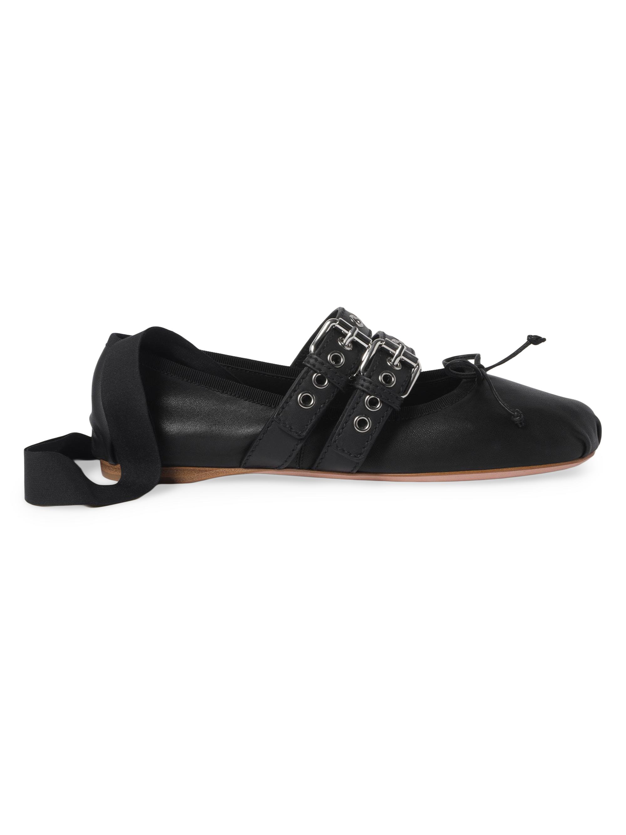 Miu Miu Women's Nappa and Calf Leather Ballerinas - Black | Thumbnail 4