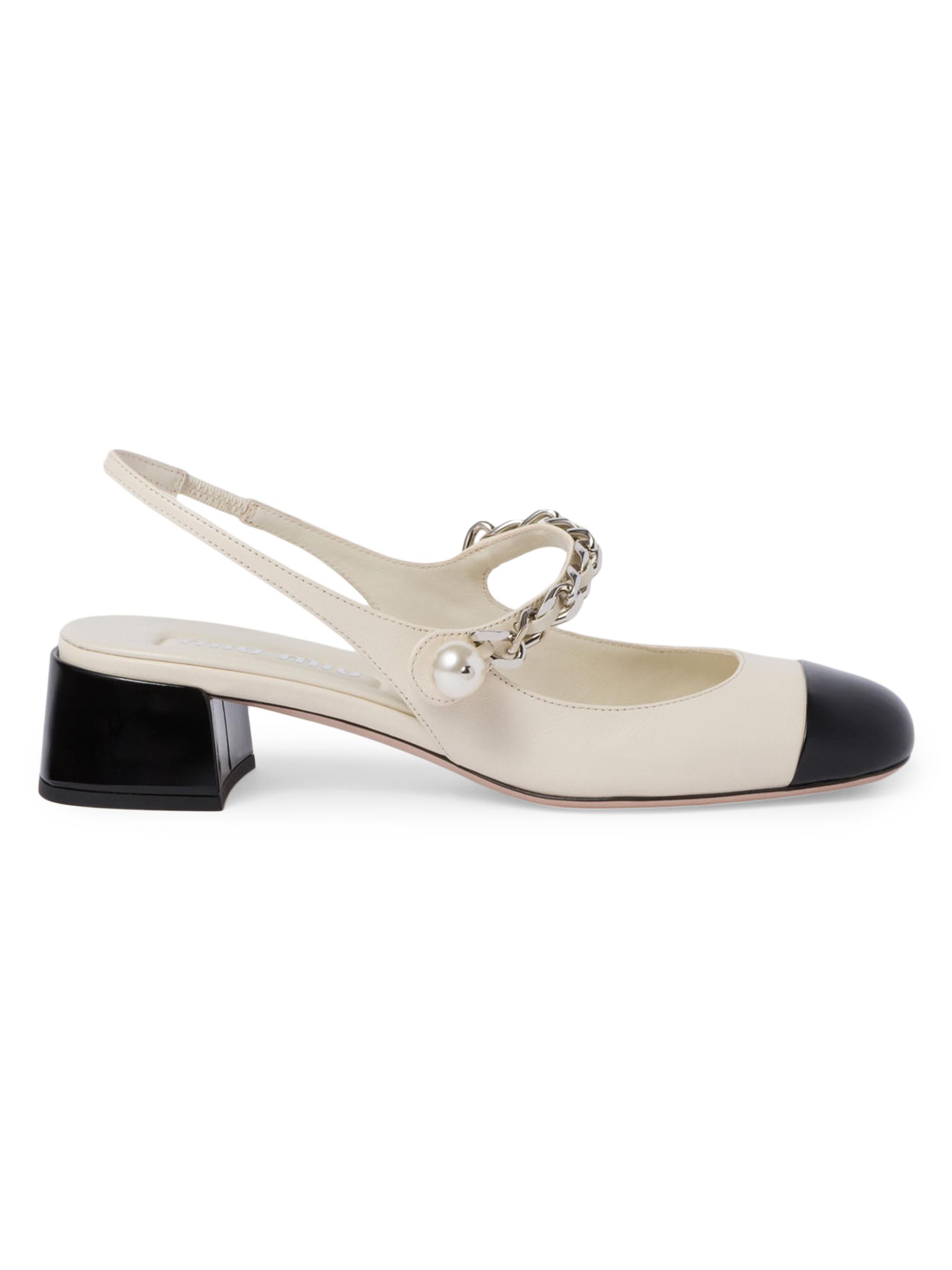 Miu Miu Women's Leather and Patent Leather Slingback Pumps - Beige Khaki