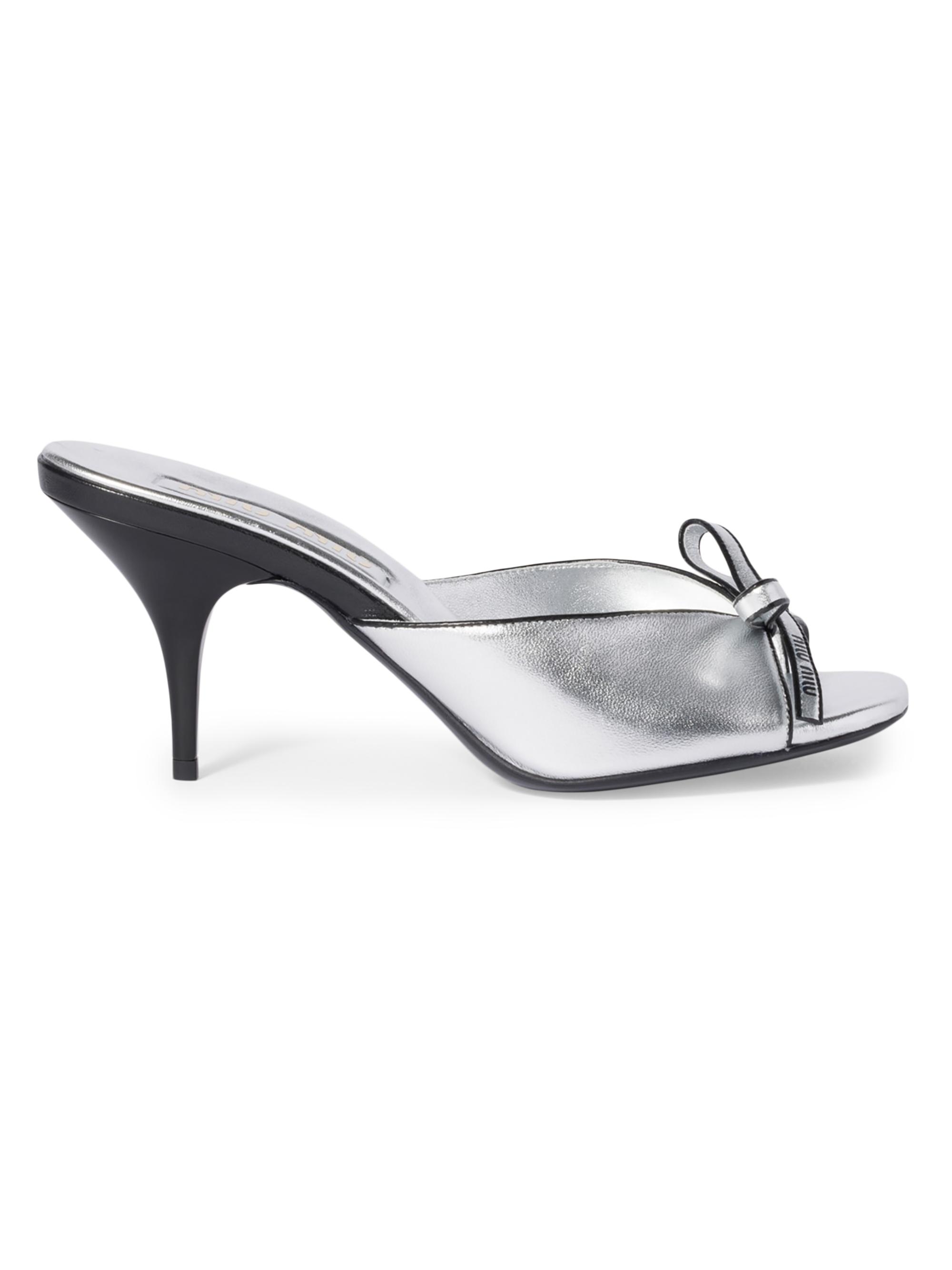 Miu Miu Women's Mordoré Nappa Leather Sandals with Bow - Silver