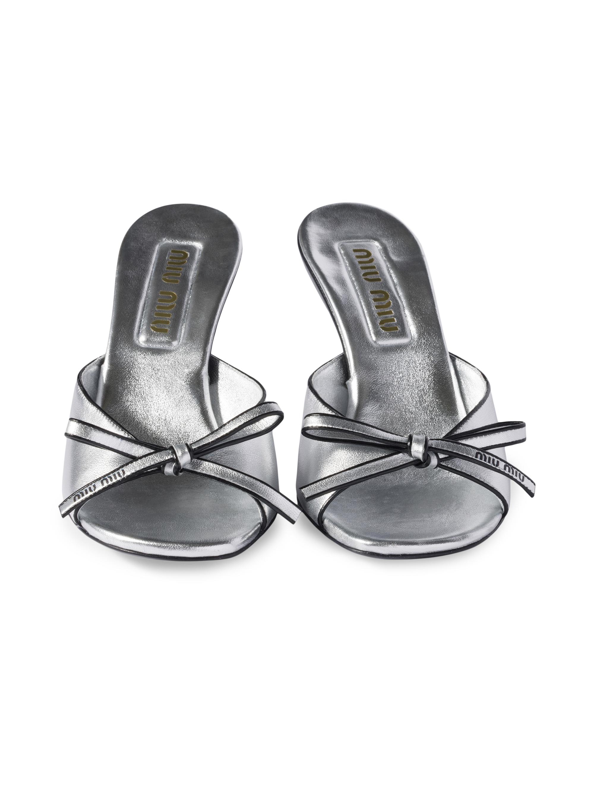 Miu Miu Mordoré Nappa Leather Sandals with Bow | Saks Fifth Avenue