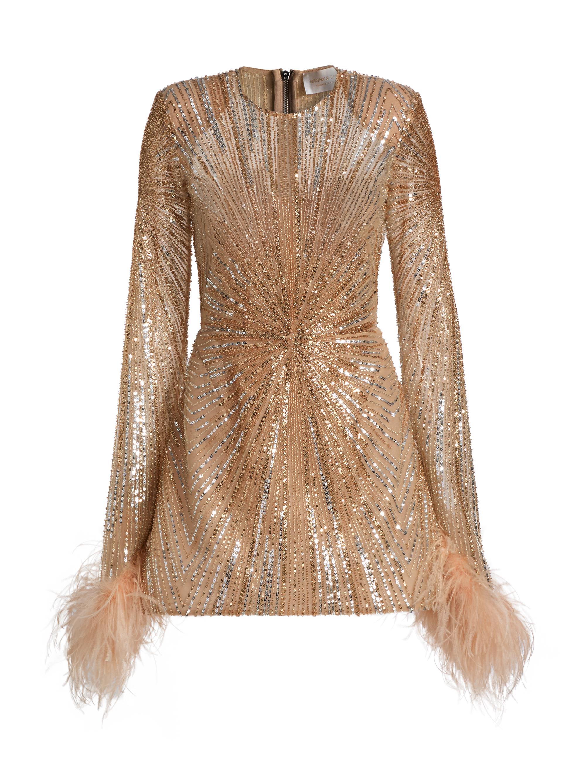 Bronx and Banco Women's Tokyo Feather-Cuff Sequined Minidress - Gold