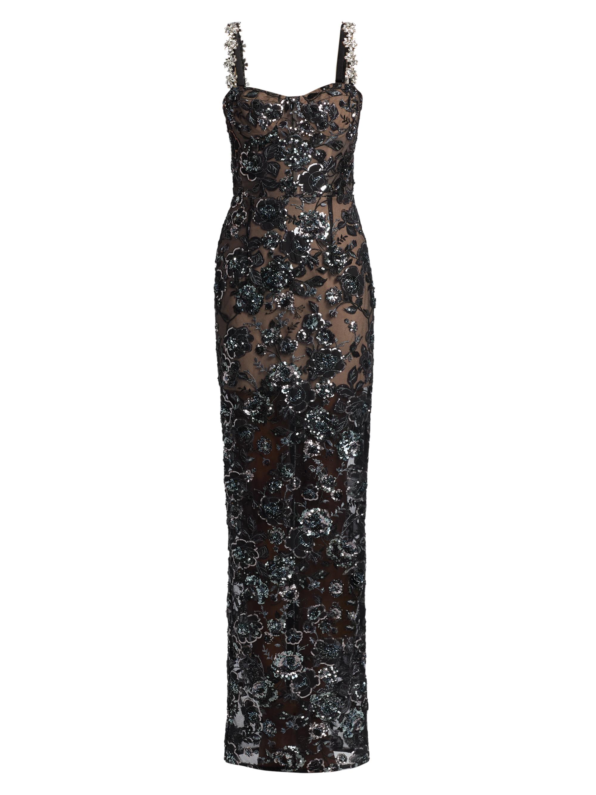 Bronx and Banco Women's Dahlia Embellished Floral-Sequined Maxi Dress - Black