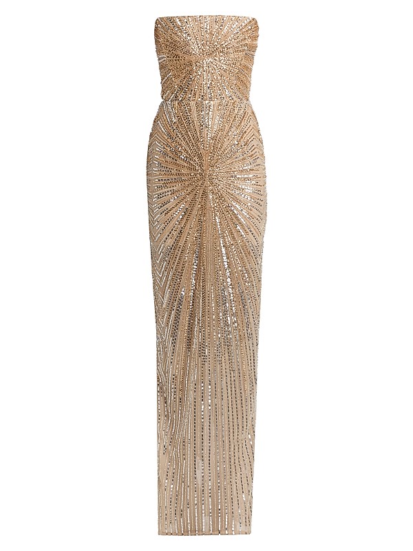 strapless pearl sequin maxi dress gold ASHLEYlauren 11236 Strapless Floral Sequin Gown Lainey promises to make a statement at any festive event. Strapless Beaded Column Gown With