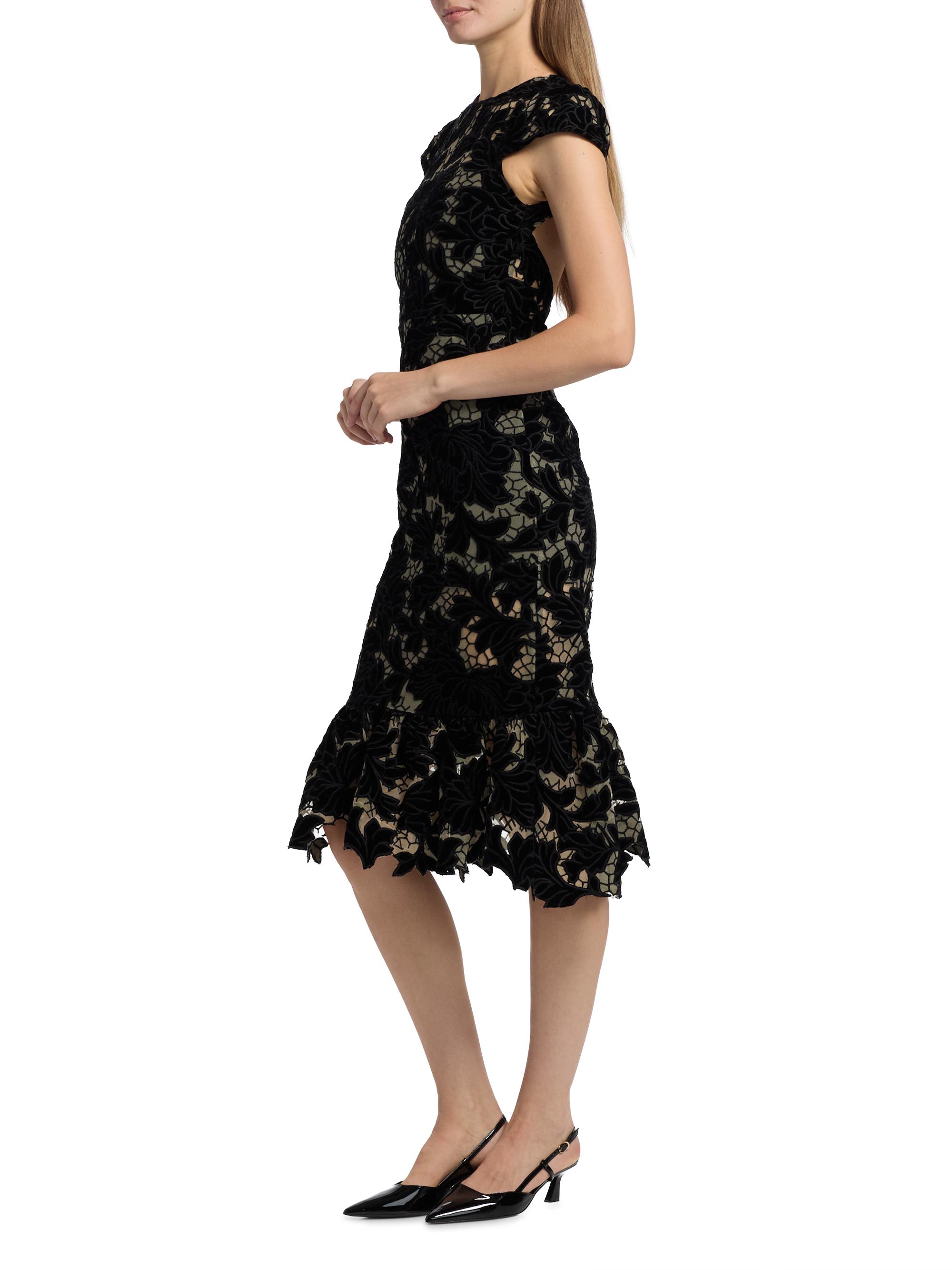 ALICE + OLIVIA Clover Velvet Floral Lace Open-Back Midi-Dress