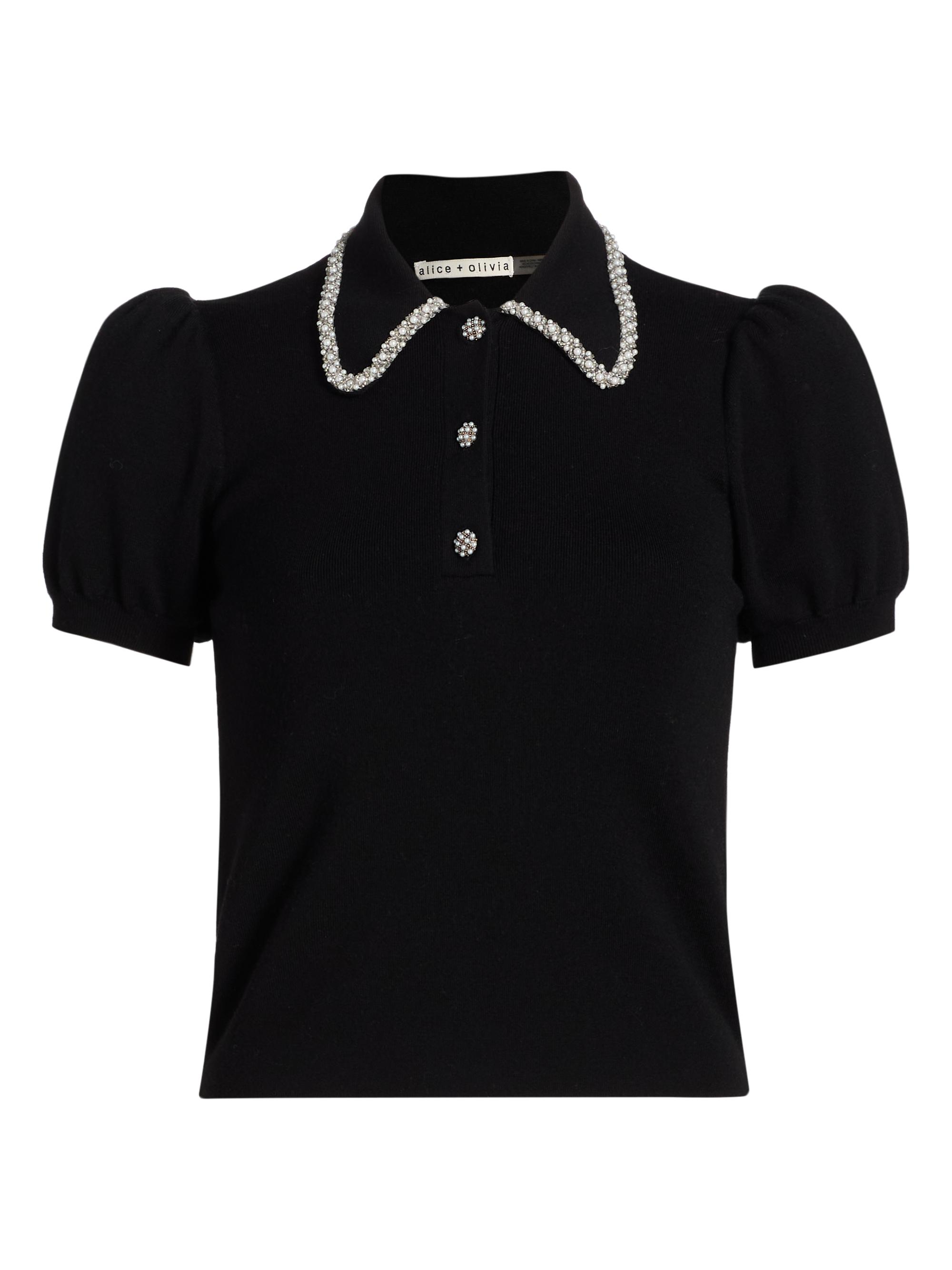 Alice + Olivia Ramona Imitation Pearl- & Crystal-Embellished Polo