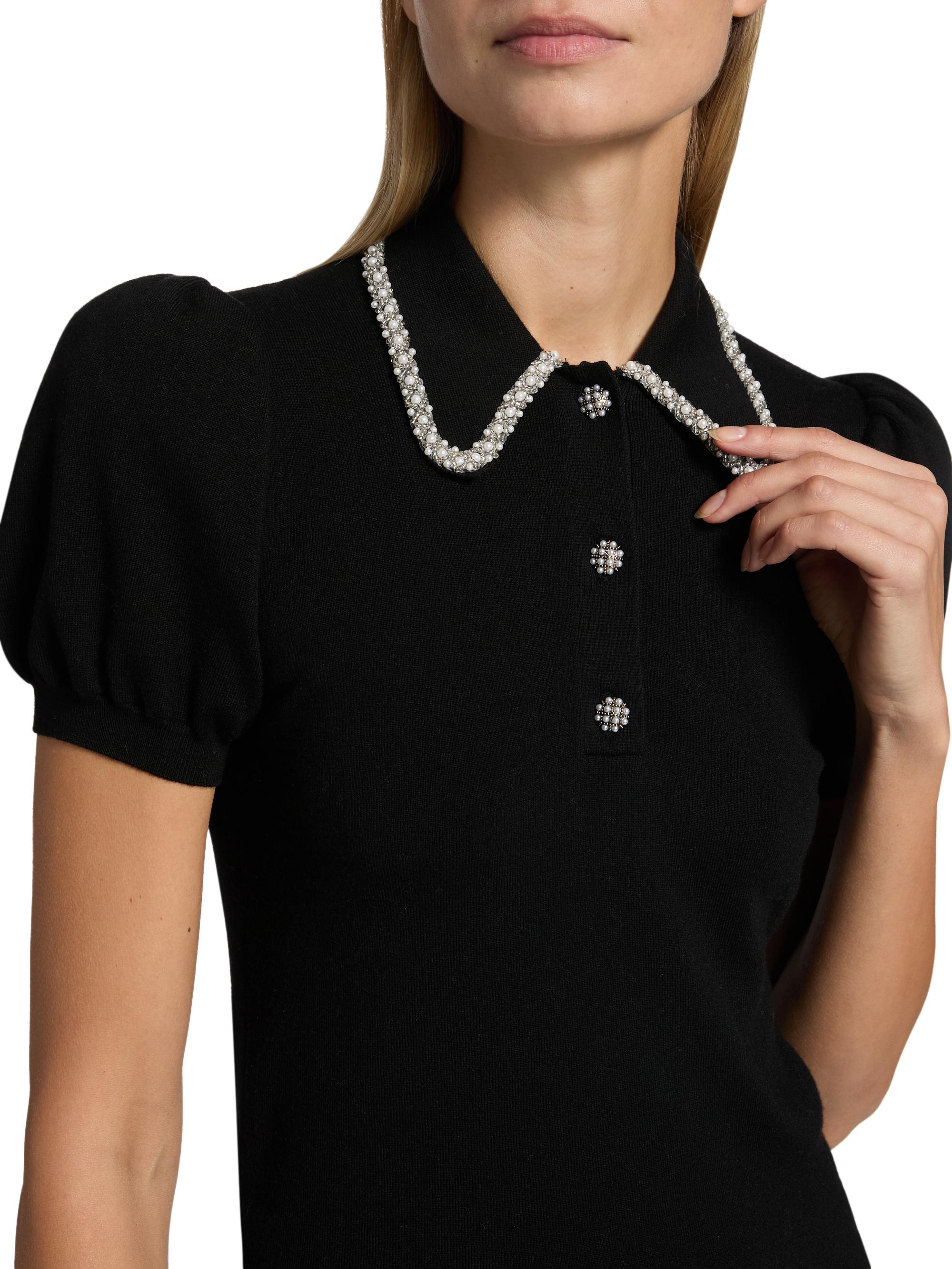 Alice + Olivia Ramona Imitation Pearl- & Crystal-Embellished Polo