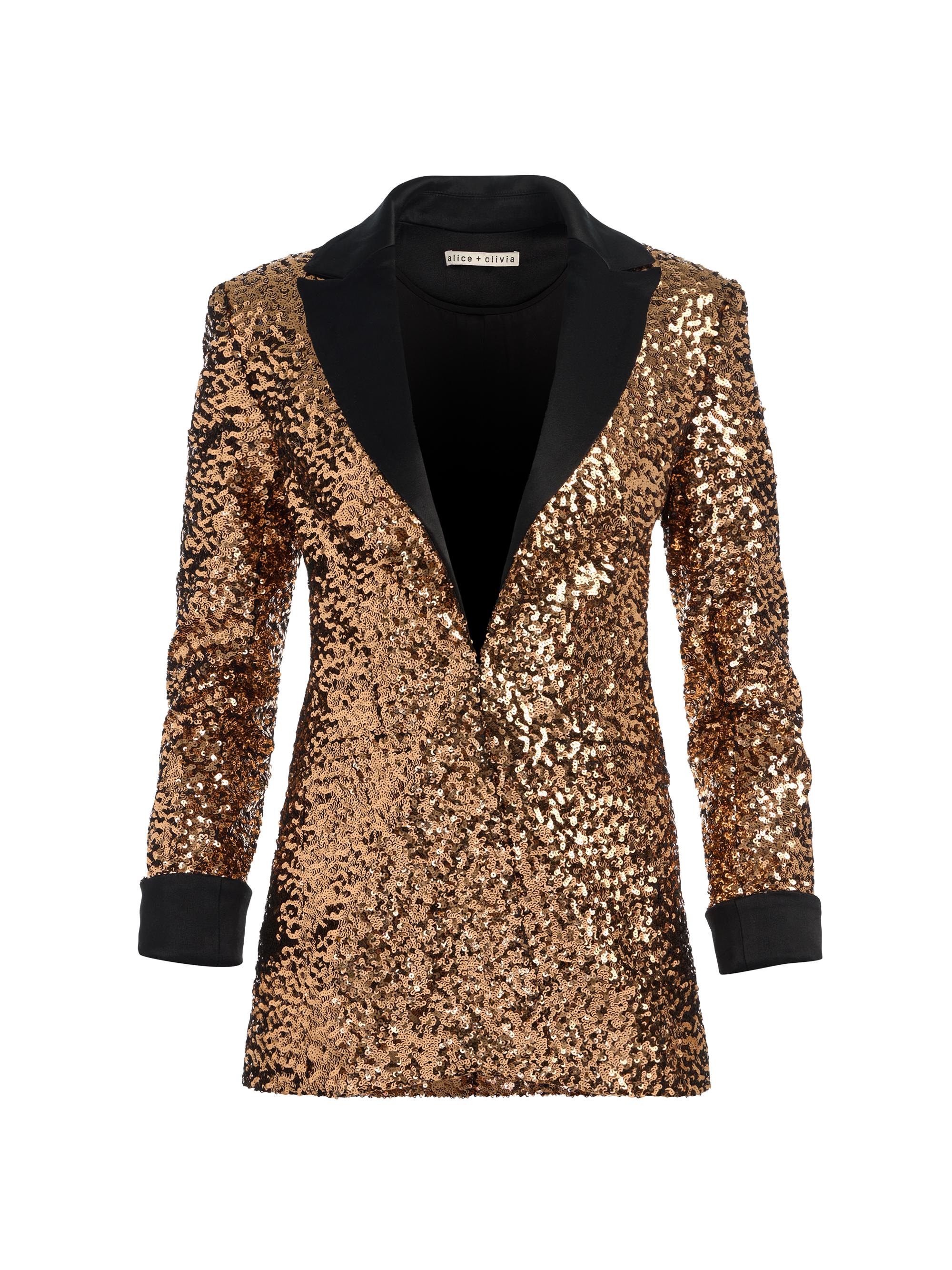 ALICE + OLIVIA Women's Justin Sequined Roll-Cuff Blazer - Gold Black