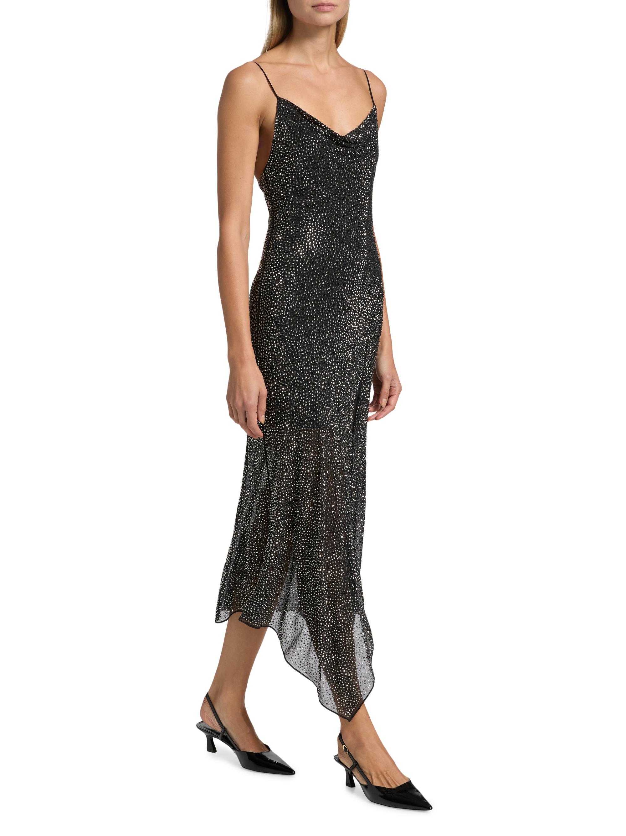 alice + olivia asymmetric slit midi dress LUCIANA SLIP DRESS in BLACK