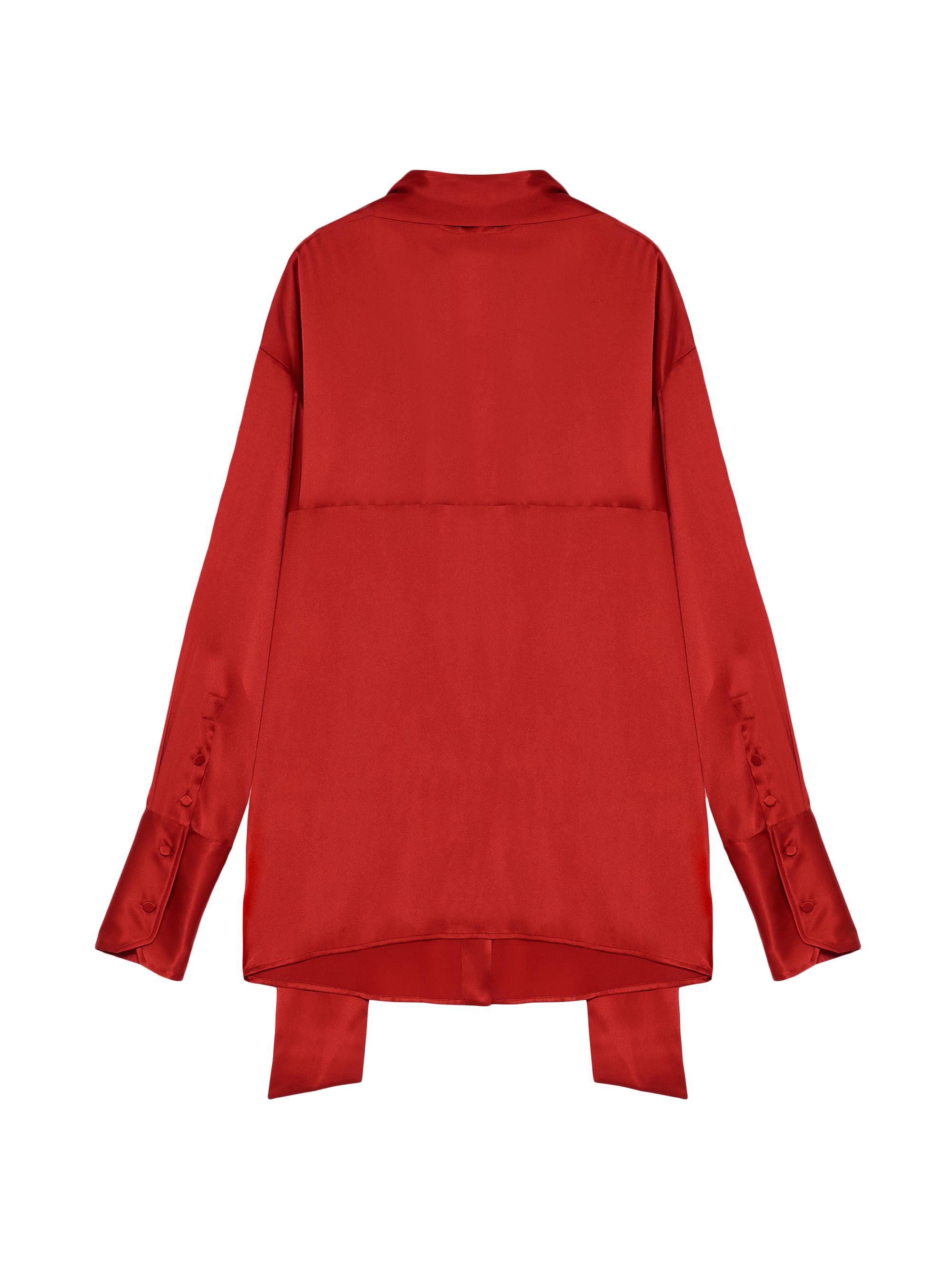 Armarium Women's Elide Silk Tieneck Oversized Shirt - Red
