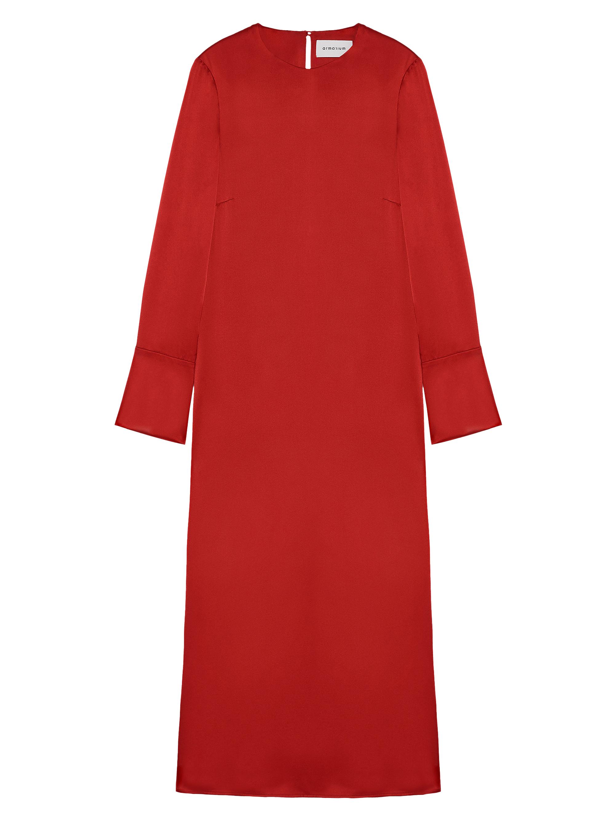 Armarium Women's Bruna Long-Sleeve Silk Shift Midi-Dress - Red