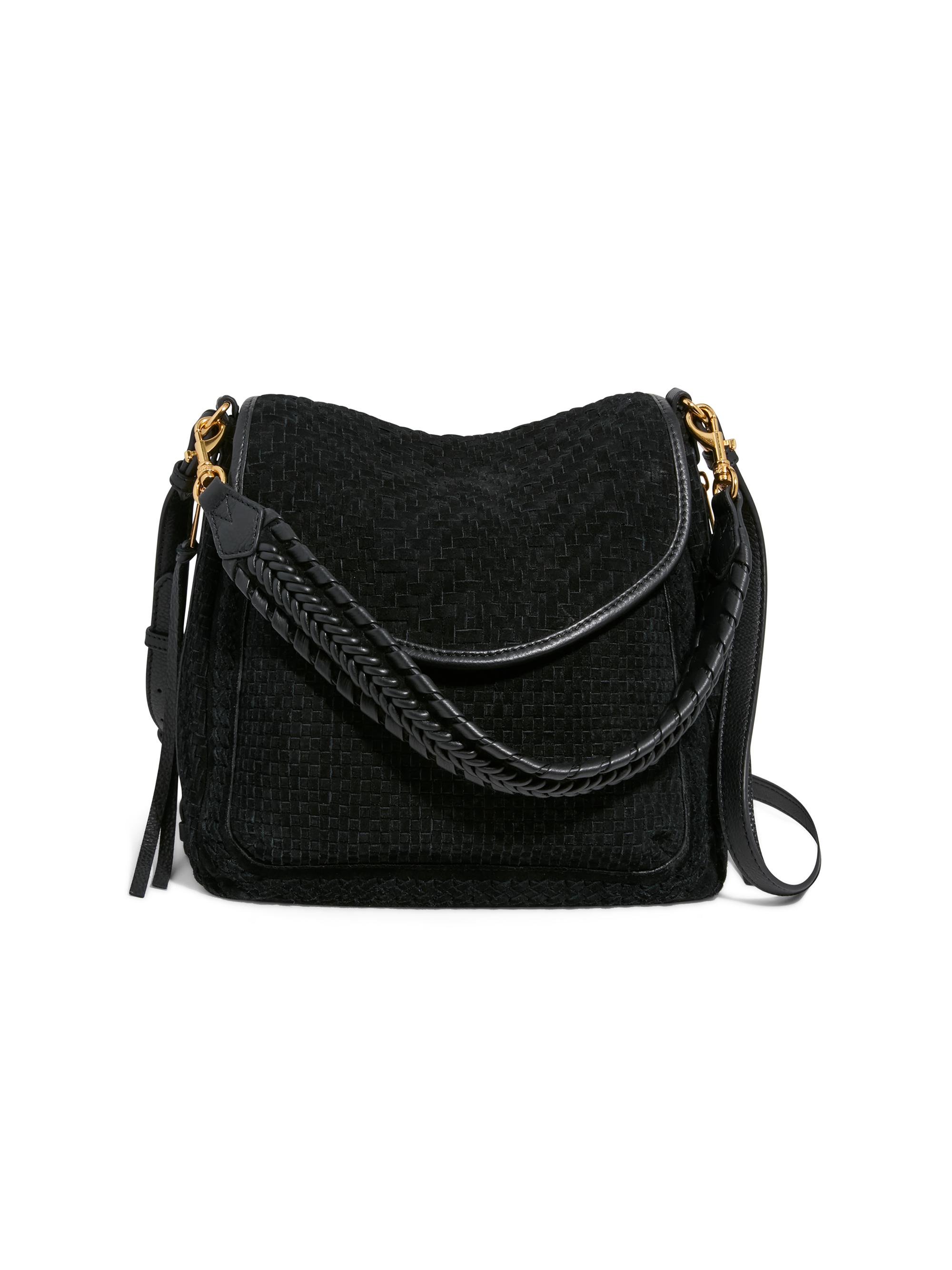 Aimee Kestenberg Women's All For Love Suede Zip Top Convertible Shoulder Bag - Black Woven Suede