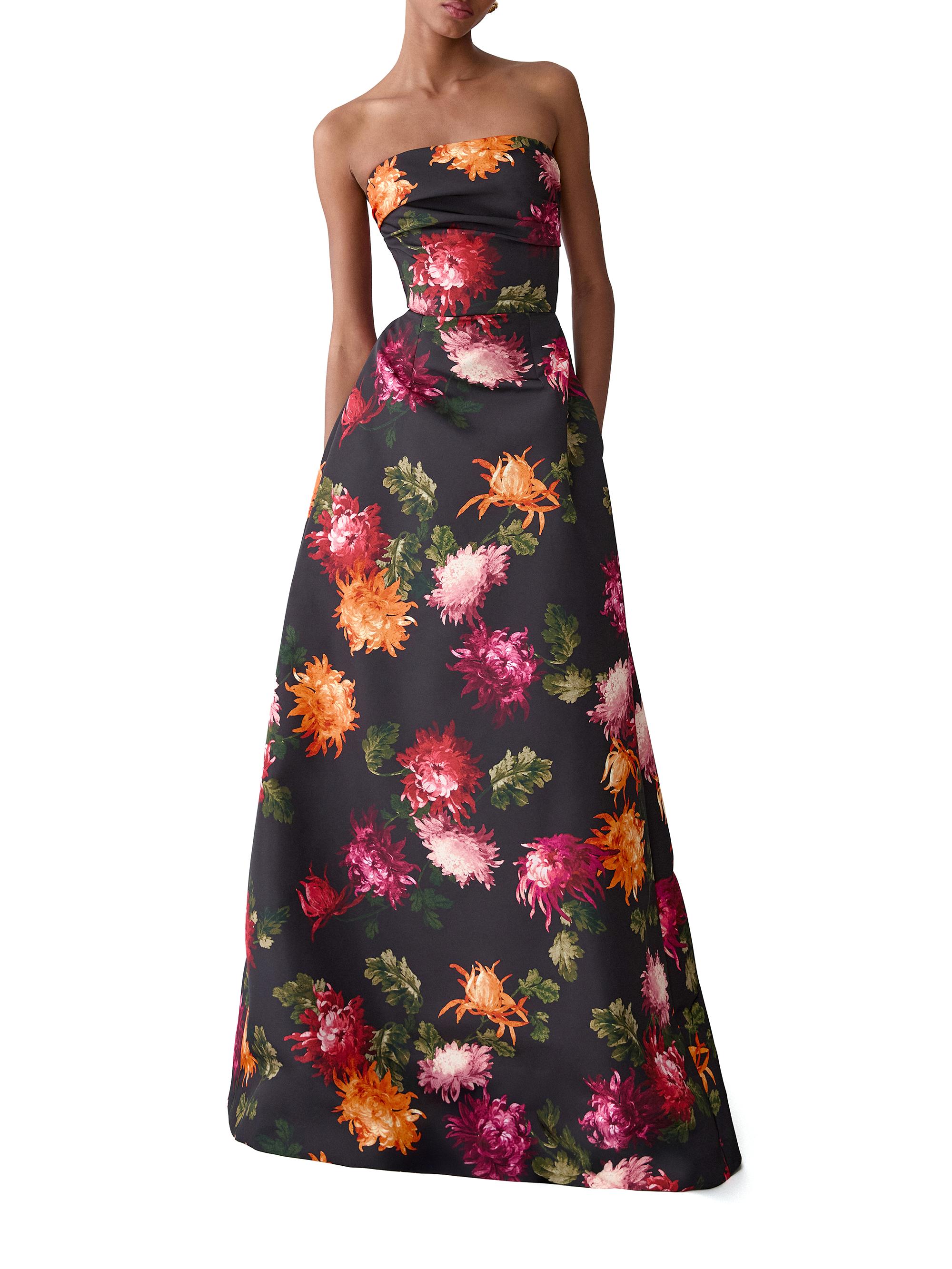 Carolina Herrera Chrysanthemum-Print Strapless A-Line Gown | Saks