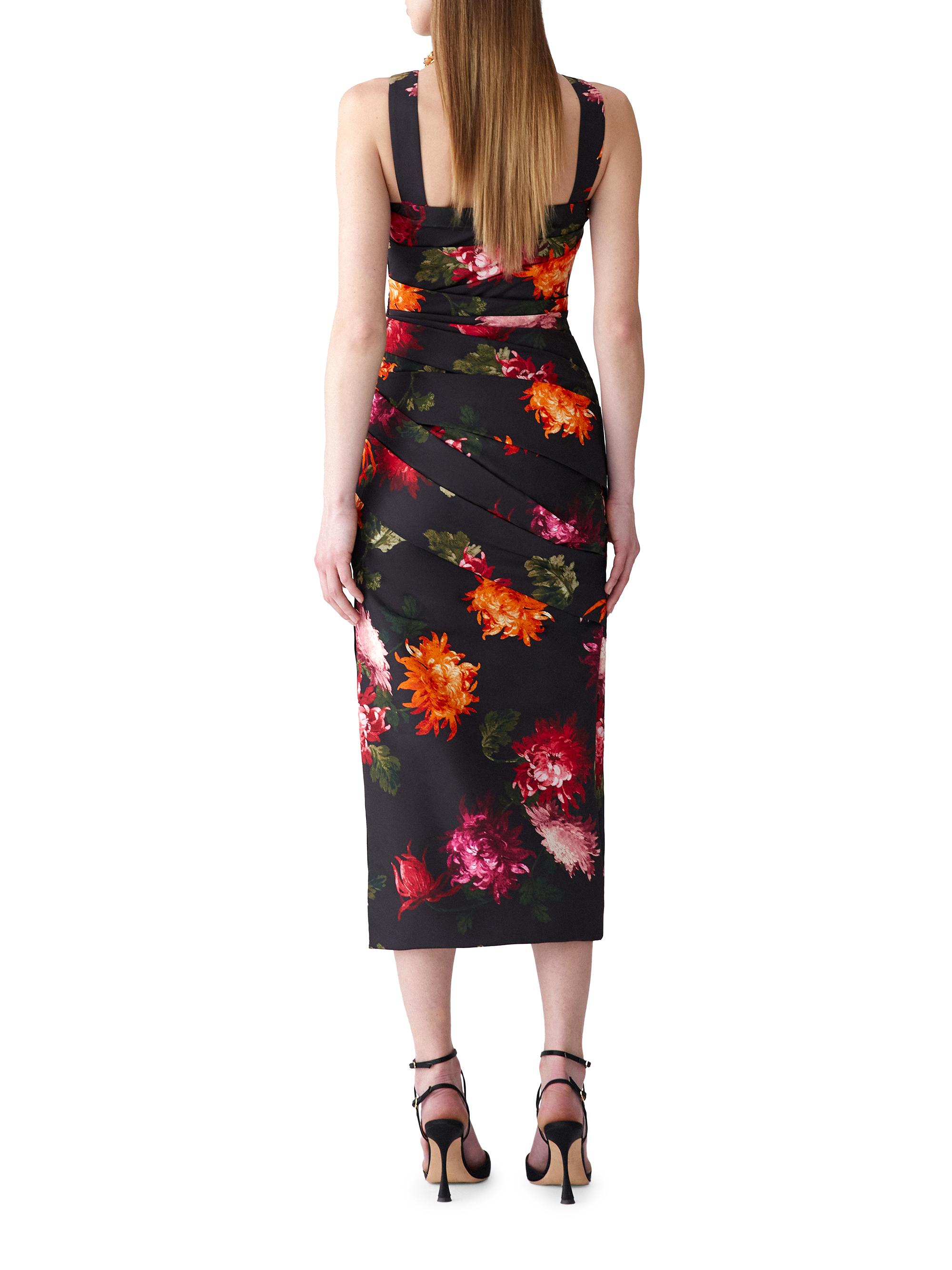 Carolina Herrera Chrysanthemum-Print Draped Midi Dress
