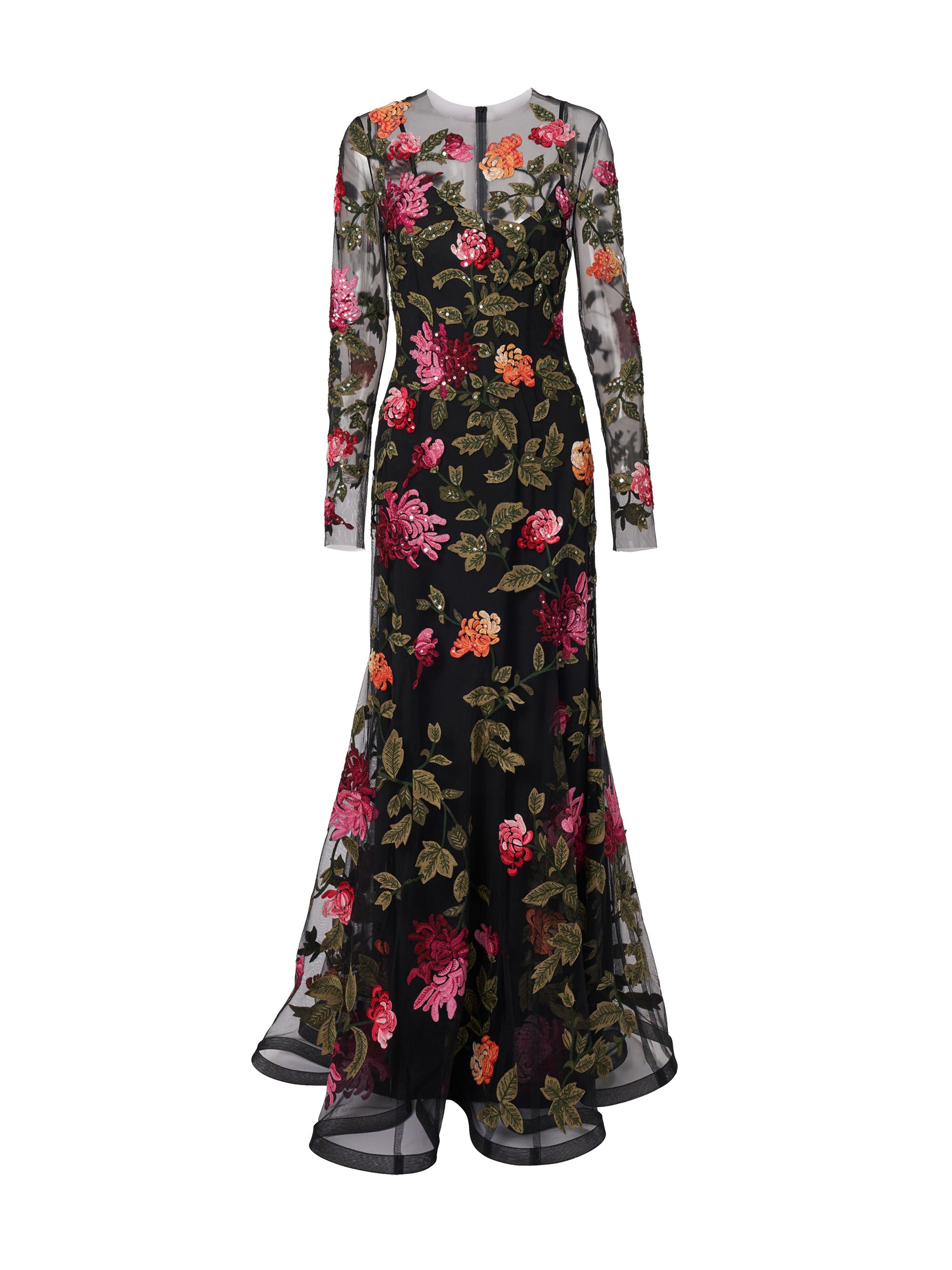 Carolina Herrera Women's Embroidered Sequin-Embellished Gown - Black Multi