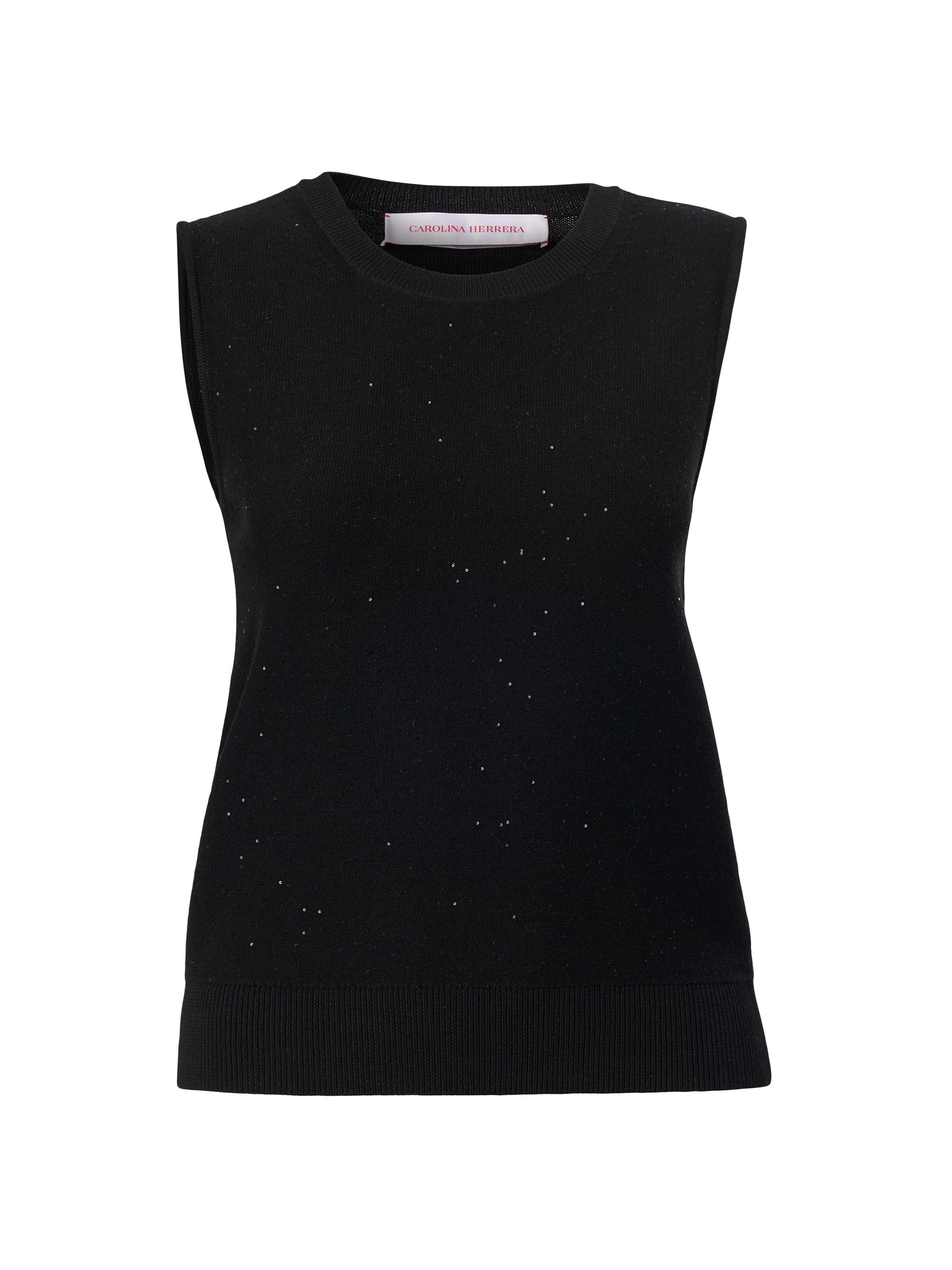 Carolina Herrera Women's Sequined Stretch-Wool Crewneck Tank - Black