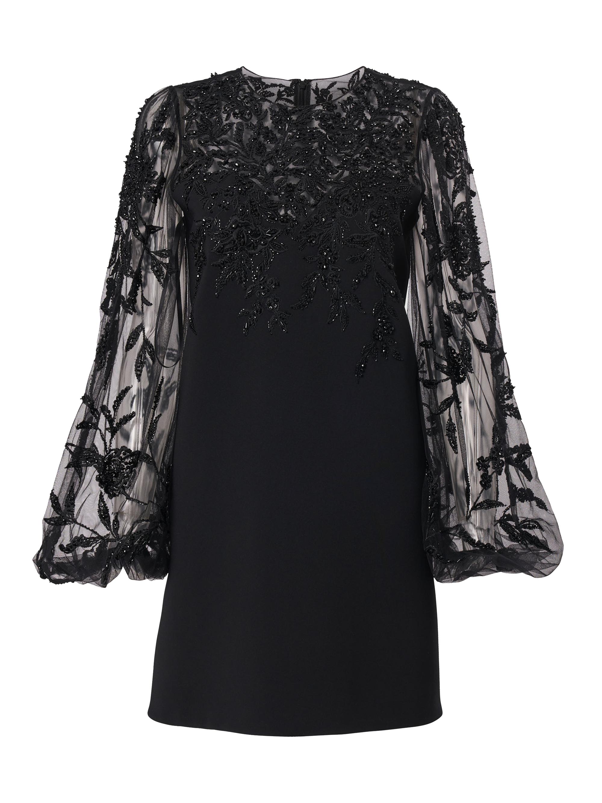 Carolina Herrera Women's Embellished Lace Puff-Sleeve Cocktail Dress - Black Multi