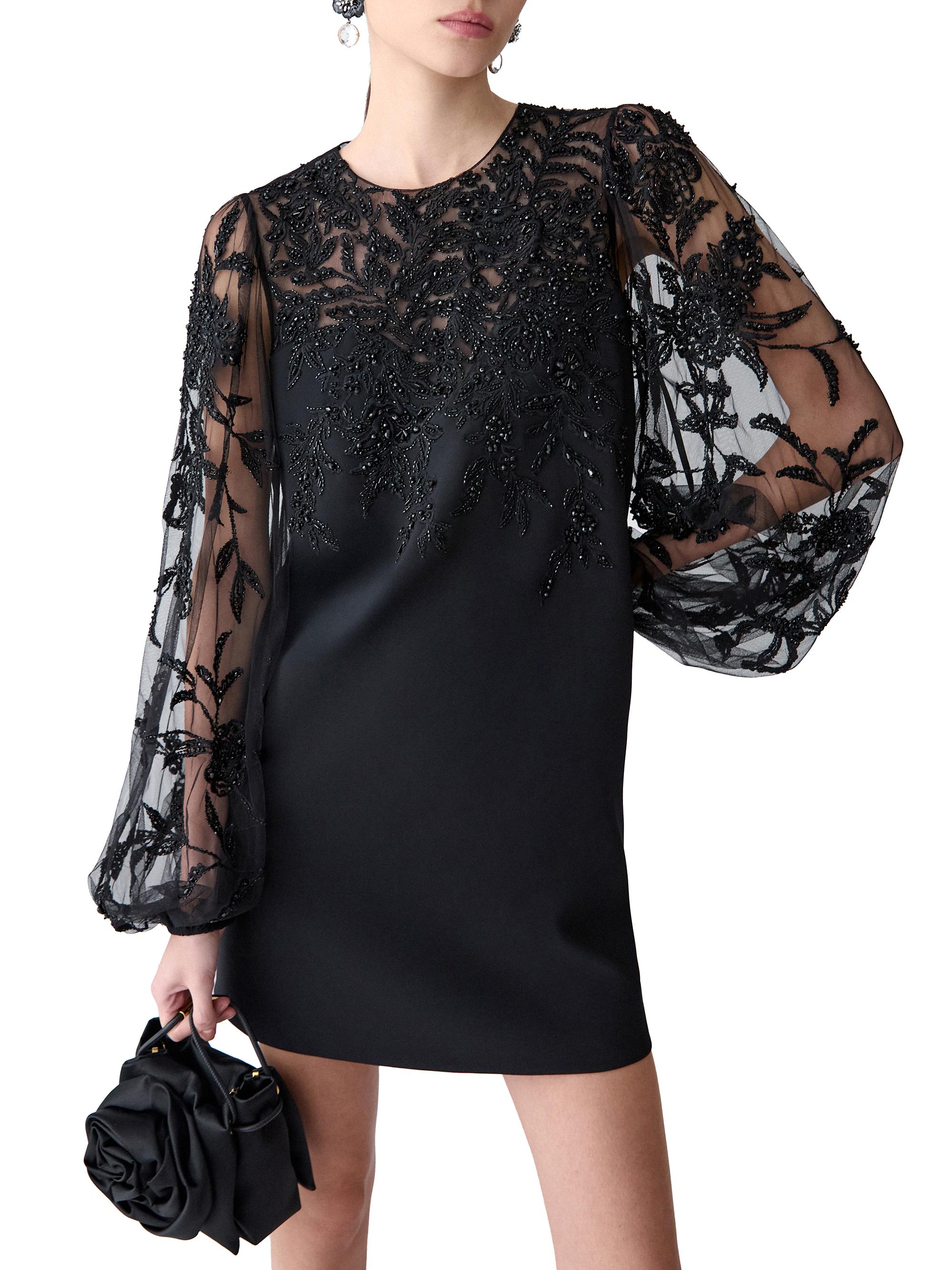 carolina herrera lace dress Carolina Herrera Fall 26 by Creative Director @WesGordon Look 64  @stella.hanan Black lace trimmed square neck ankle length dress in ceramic  silk faille. For Fall 26, Carolina Herrera draws inspiration from a