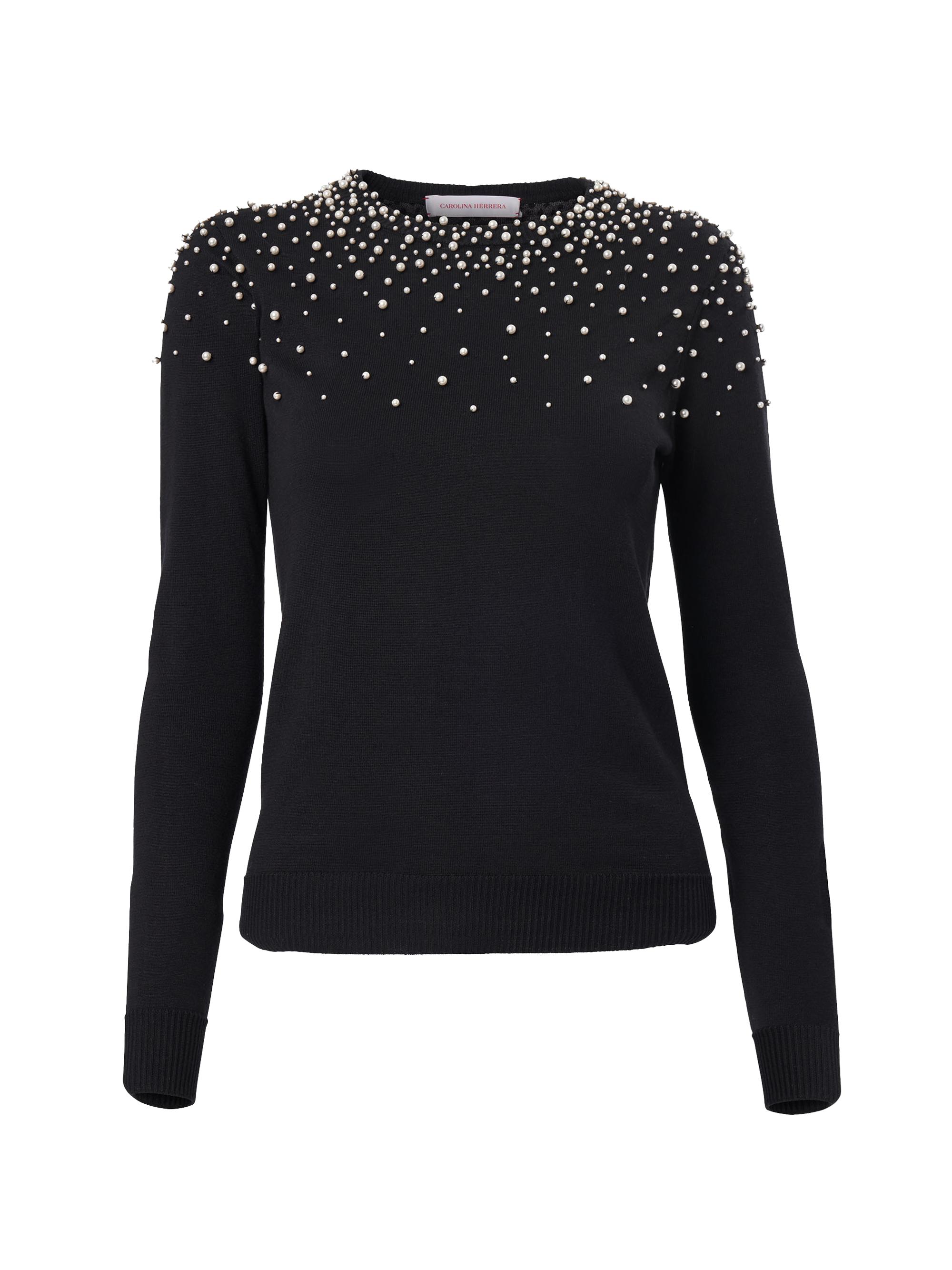 Carolina Herrera Embellished Silk-Cotton Knit Crewneck Cardigan