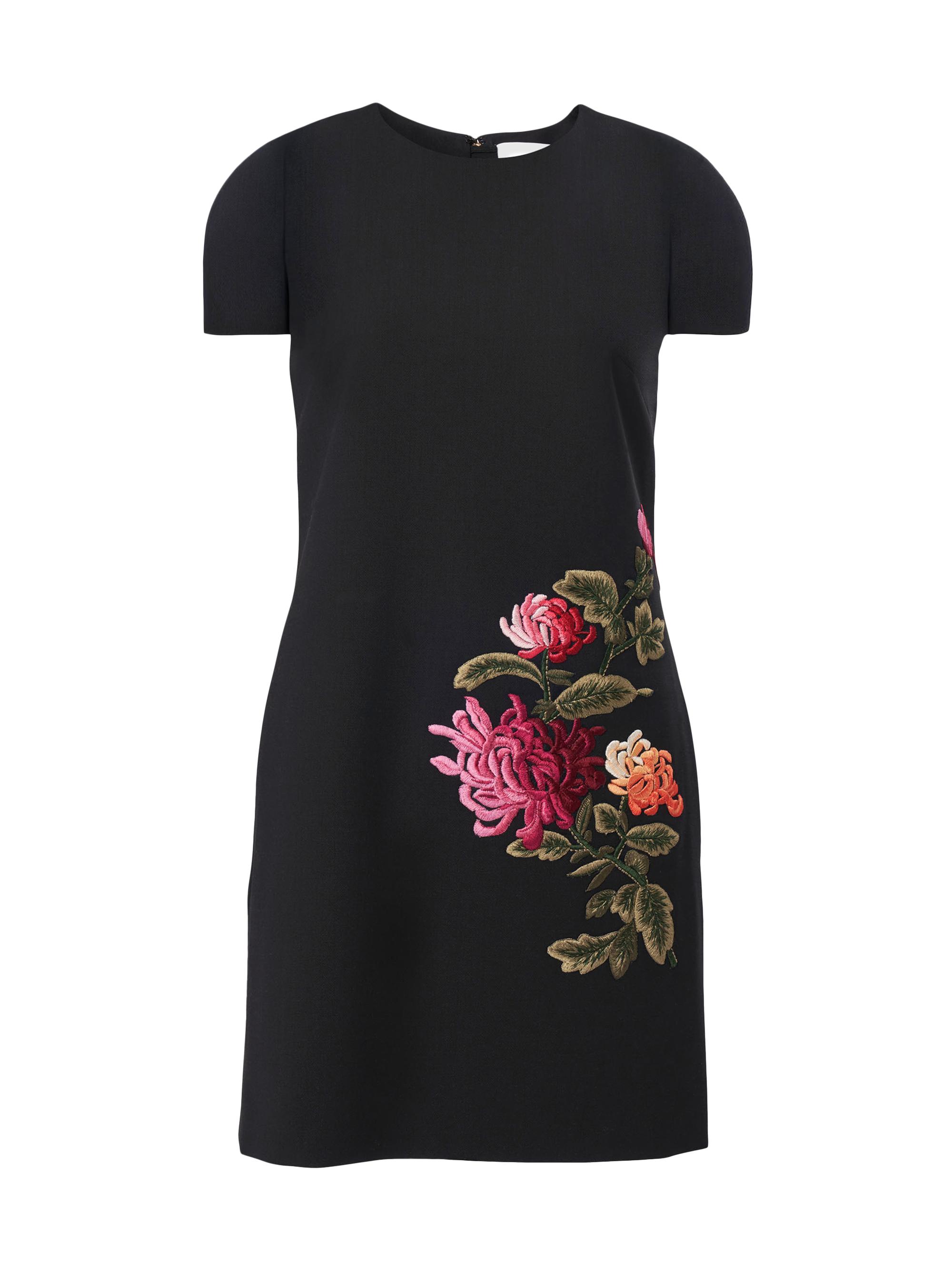 Carolina Herrera Women's Chrysanthemum-Embroidered Stretch-Wool Minidress - Black Multi
