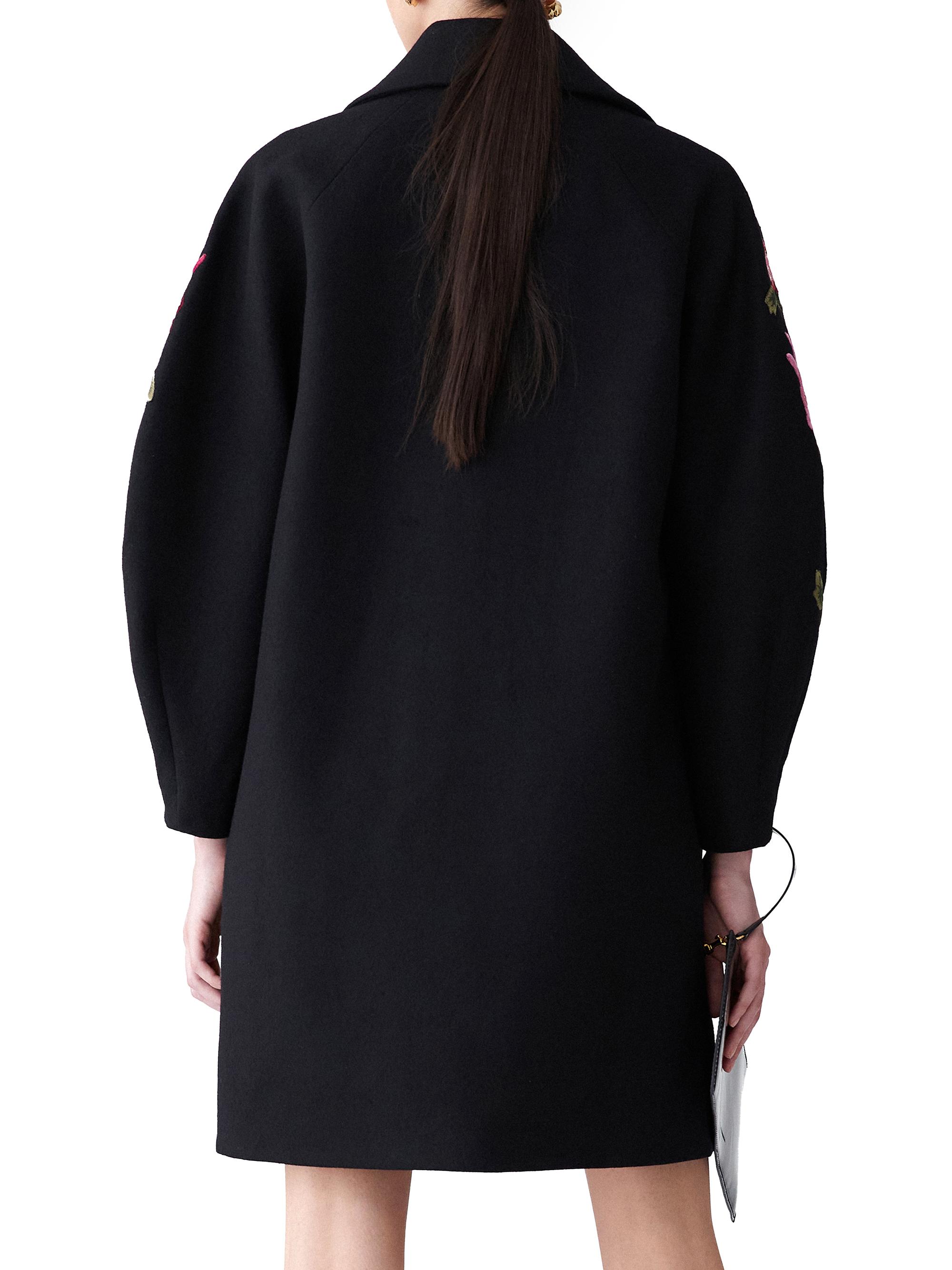 Carolina Herrera Chrysanthemum-Embroidered Wool Cocoon Coat | Saks