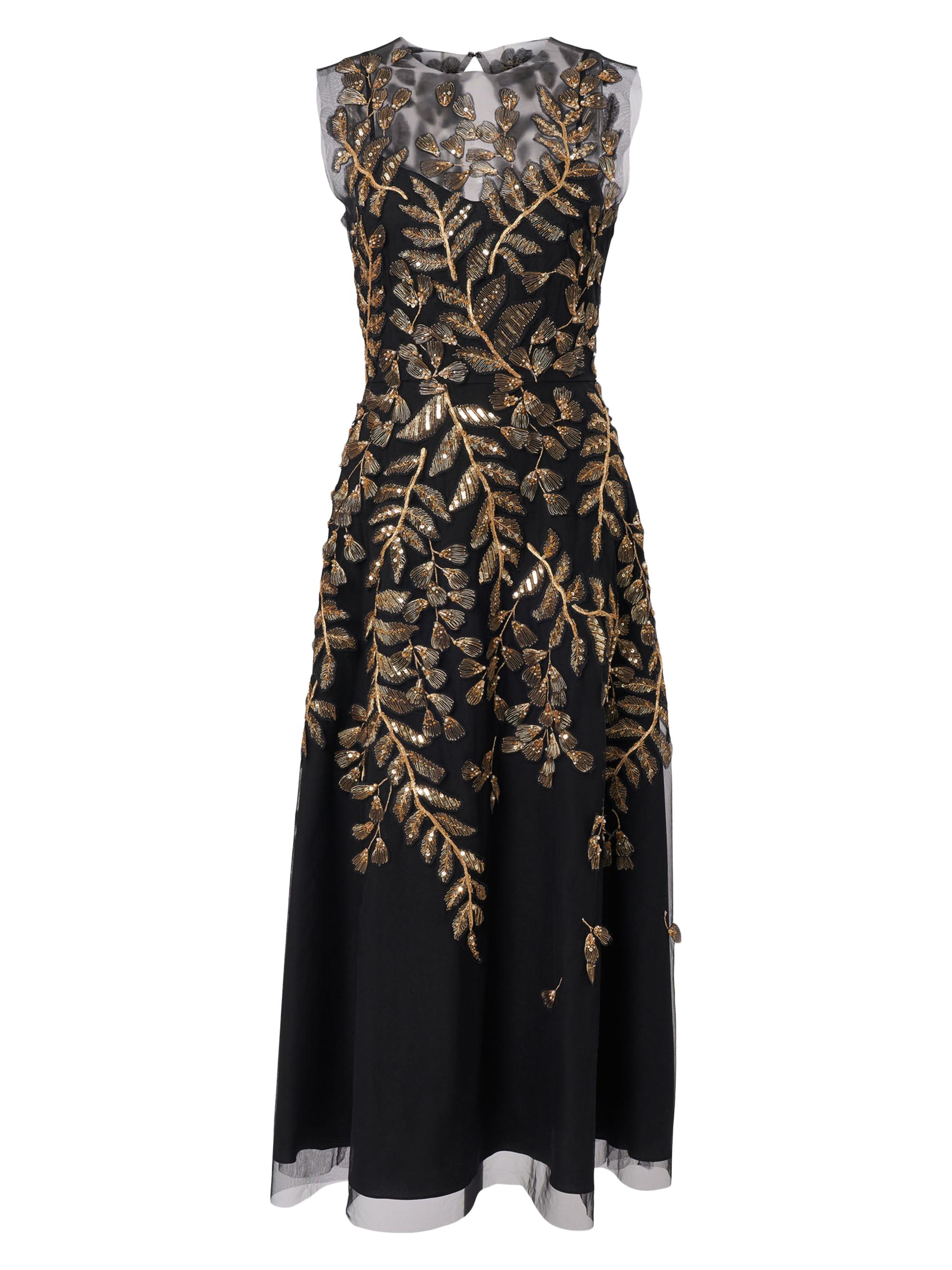 Carolina Herrera Women's Embellished Leaf-Embroidered Tulle Cocktail Dress - Black Gold