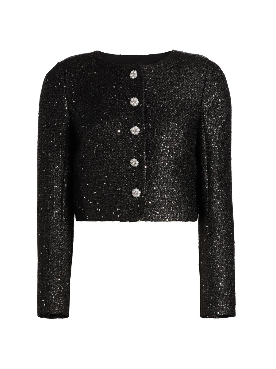 Carolina Herrera Women's Sequined Tweed Crop Jacket In Black