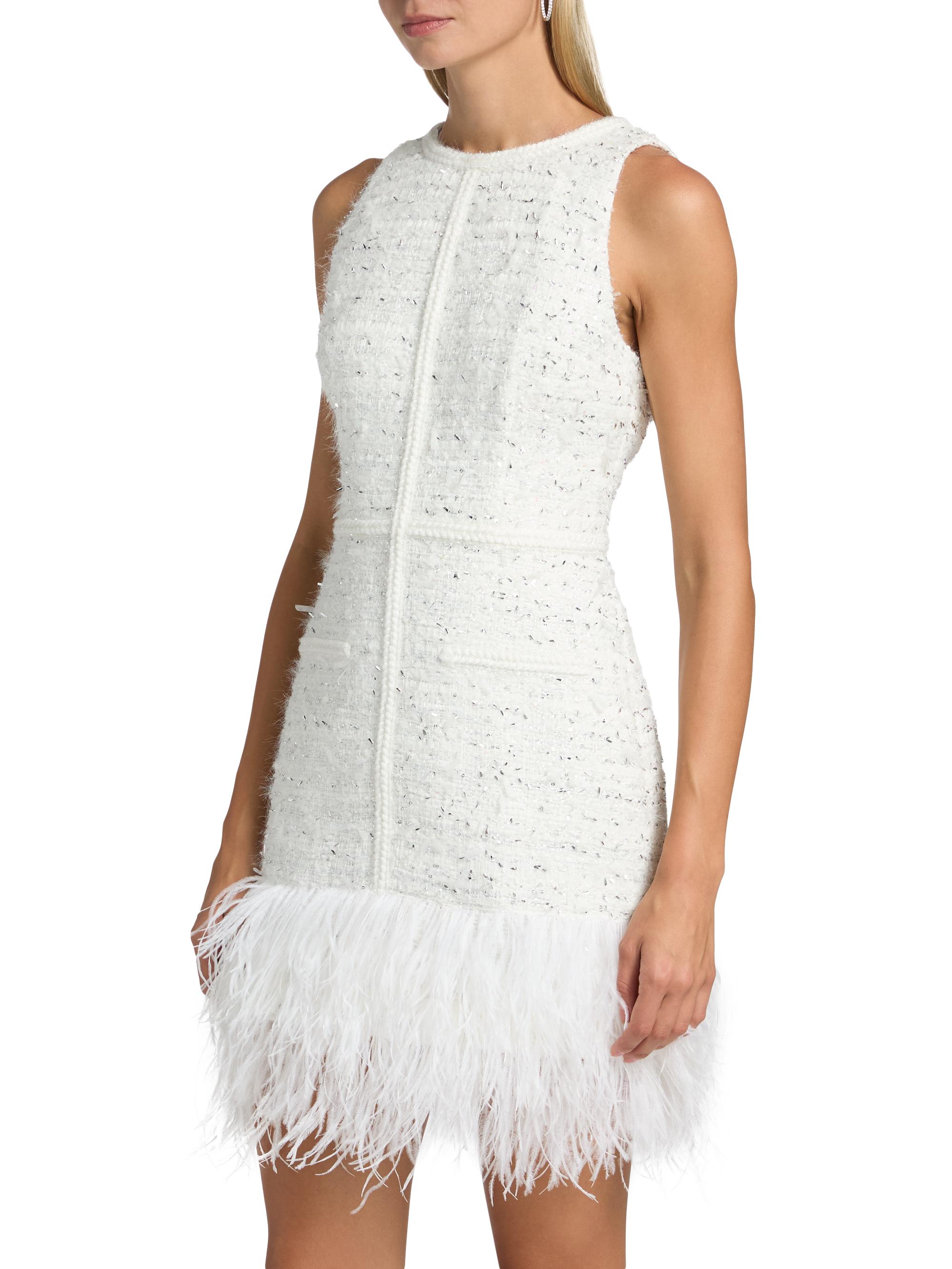 Milly Raven Feather-Trim Metallic Tweed Minidress | Saks Fifth Avenue