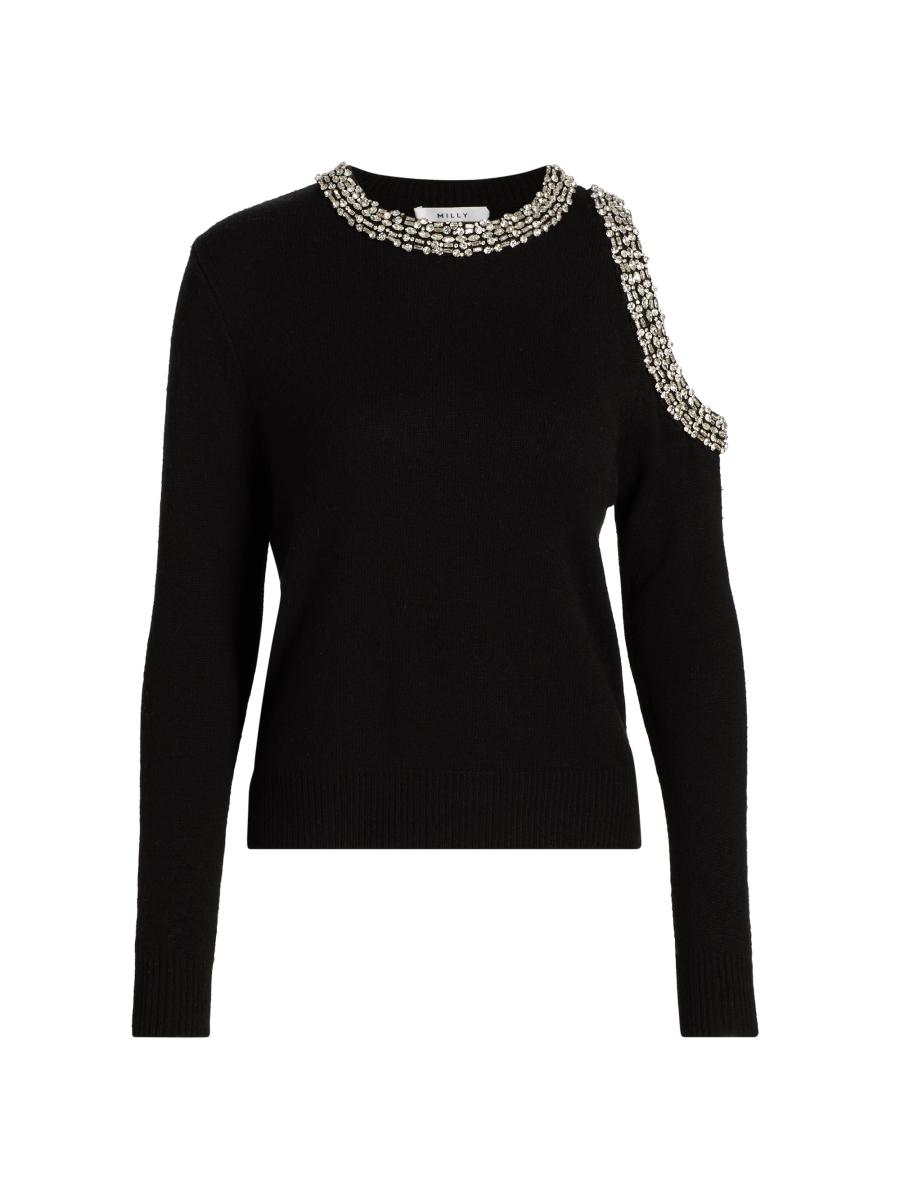 Milly Women's Roma Crystal-embellished Knit Top In Black