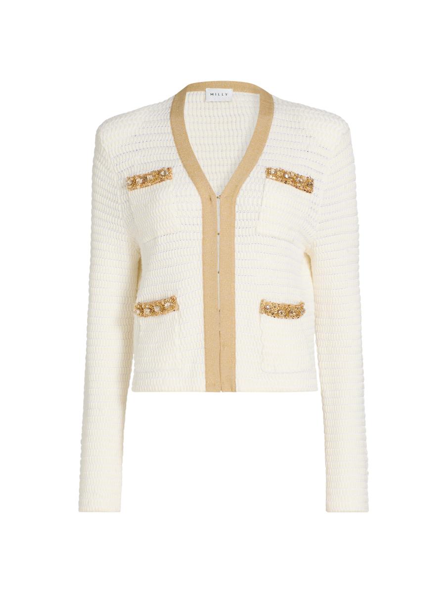Milly Reid Embellished-Trimmed Cardigan | Saks Fifth Avenue