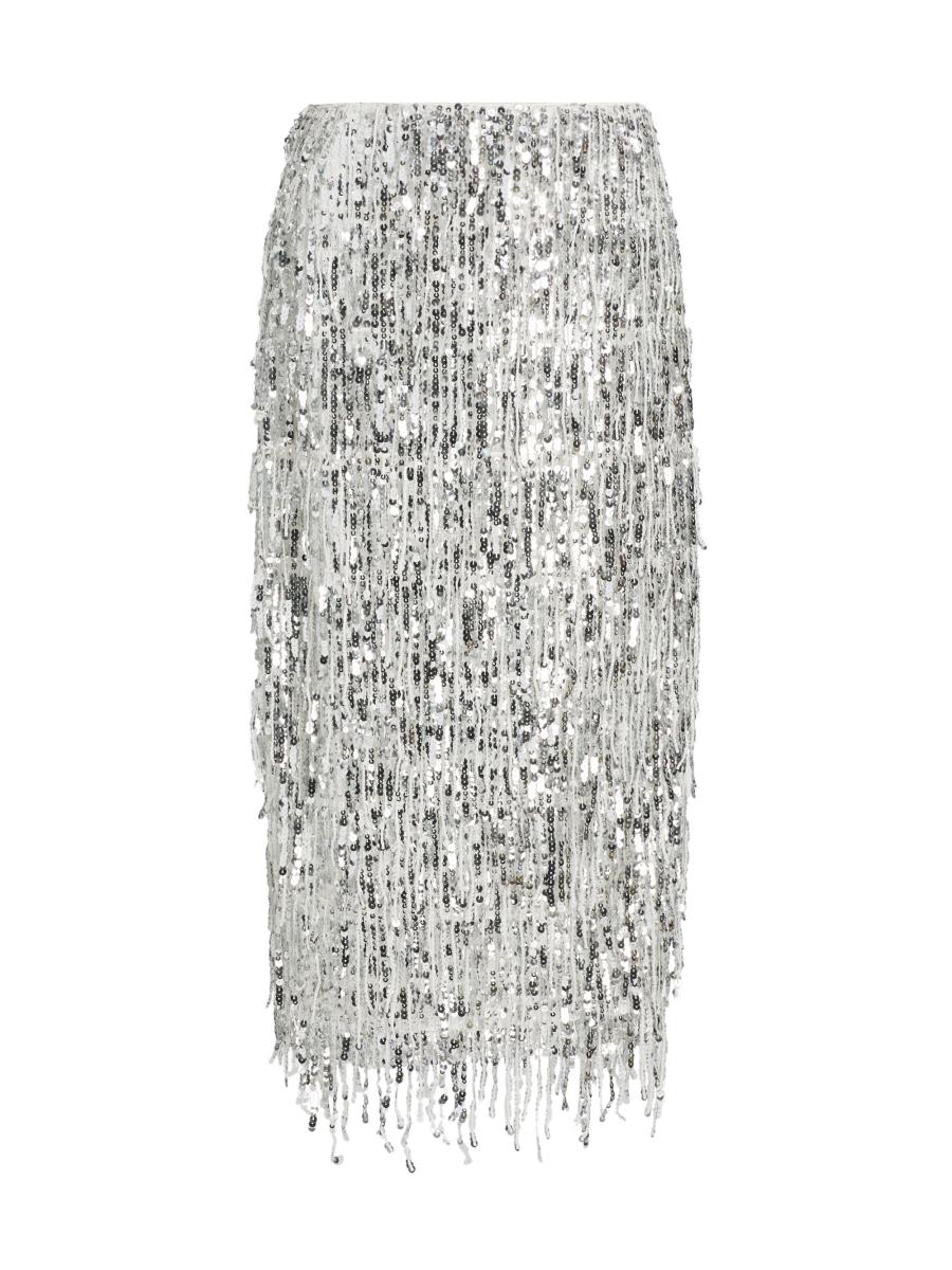 Milly Women's Roxanne Sequined Fringed Midi-skirt In Silver