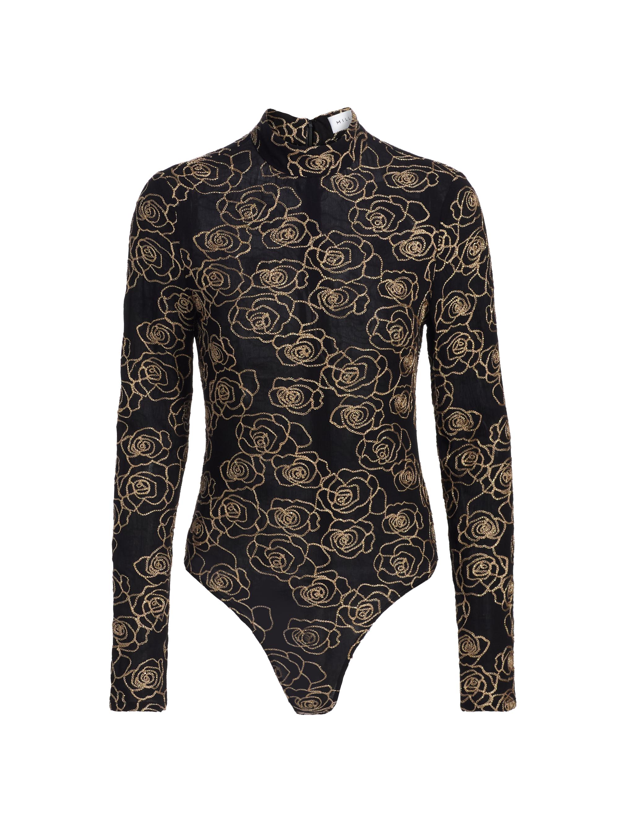Milly Women's Ren Metallic Floral-Embroidered Bodysuit - Black Gold