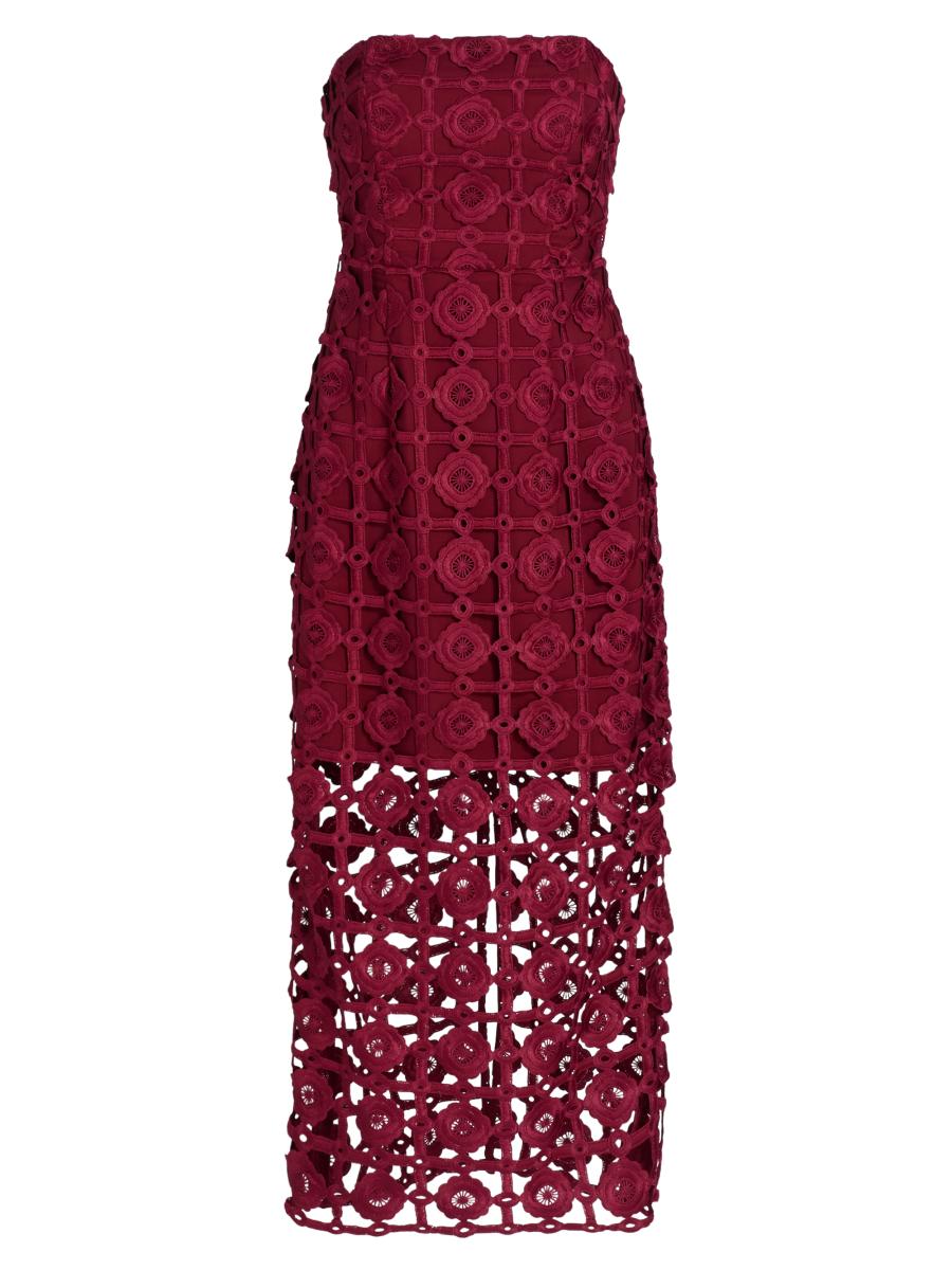 Milly Women's Kait Tile Lace Strapless Midi-dress In Burgundy