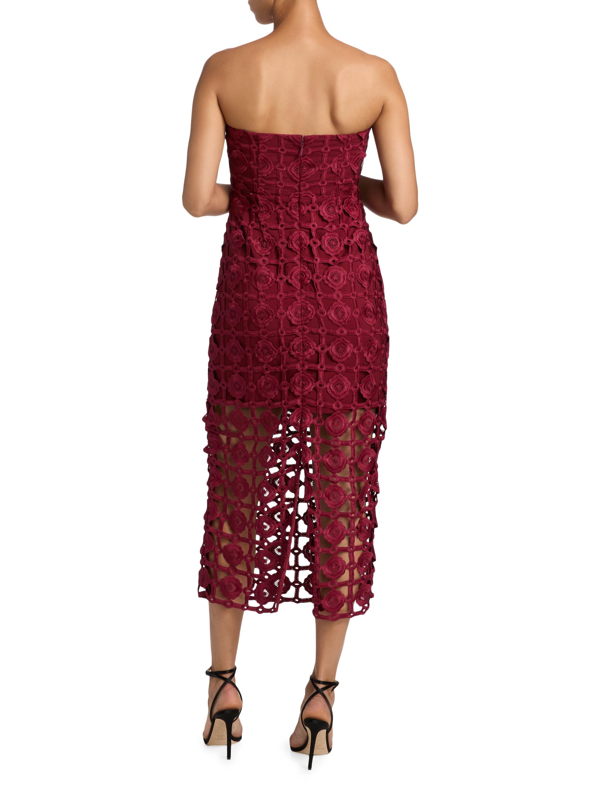 Kait Tile Lace Strapless Midi-Dress