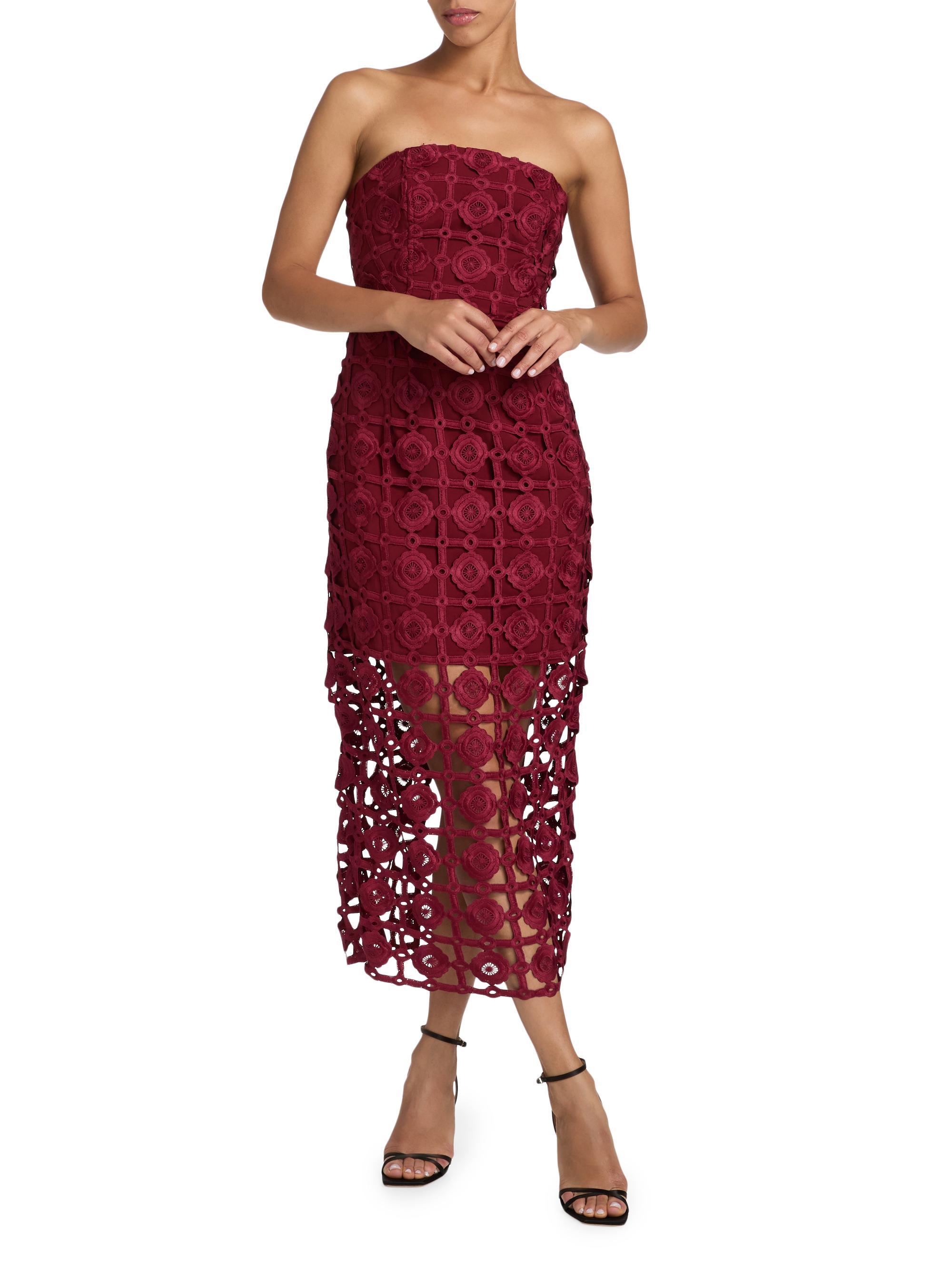 Kait Tile Lace Dress In Burgundy | Milly