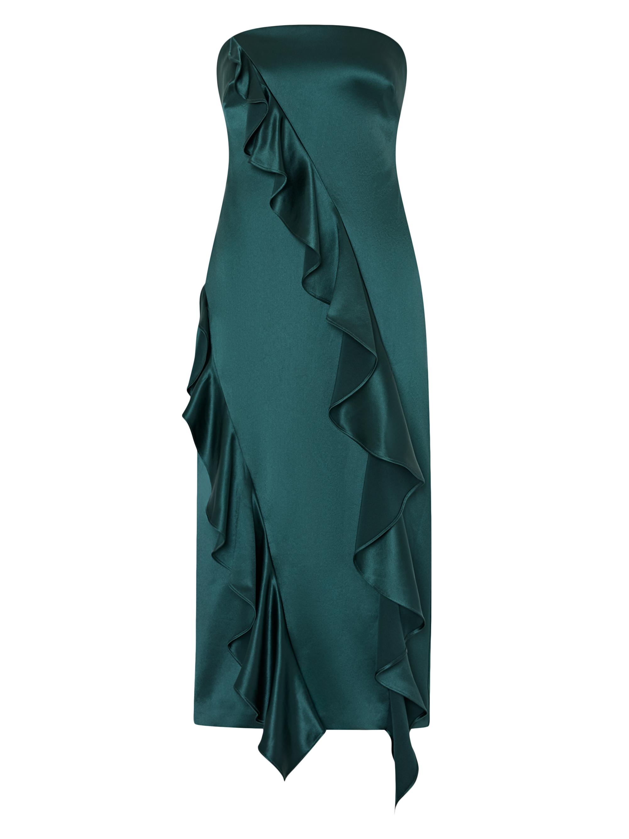 Milly Women's Ravi Ruffled Hammered Satin Midi-Dress - Green