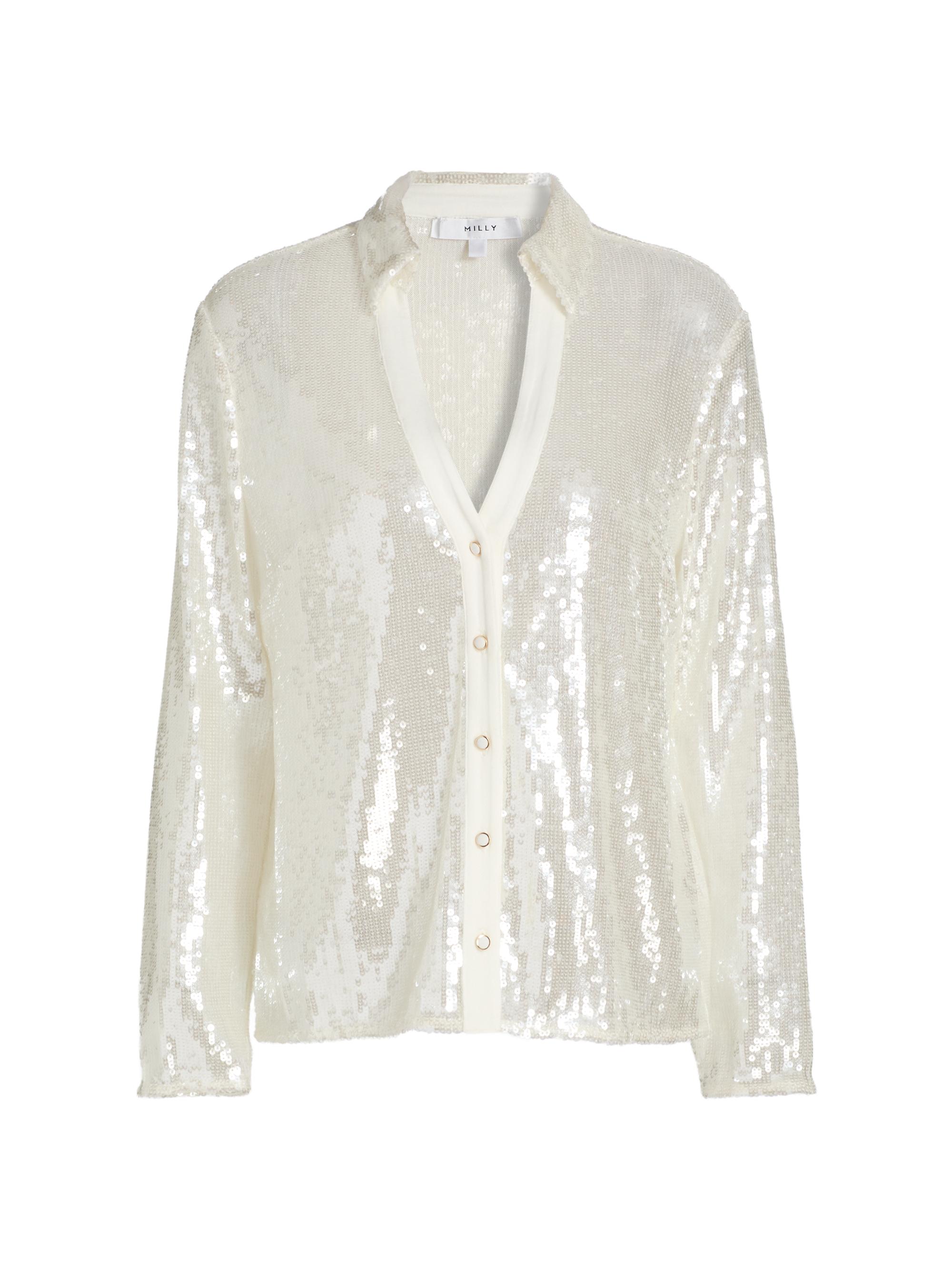 Milly Women's Rory Solid Sequined Blouse - White