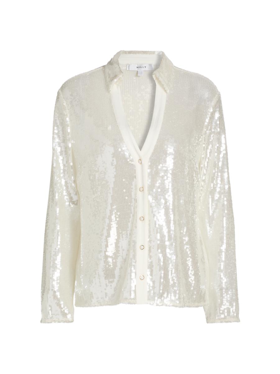 Milly Women's Rory Solid Sequined Blouse In White