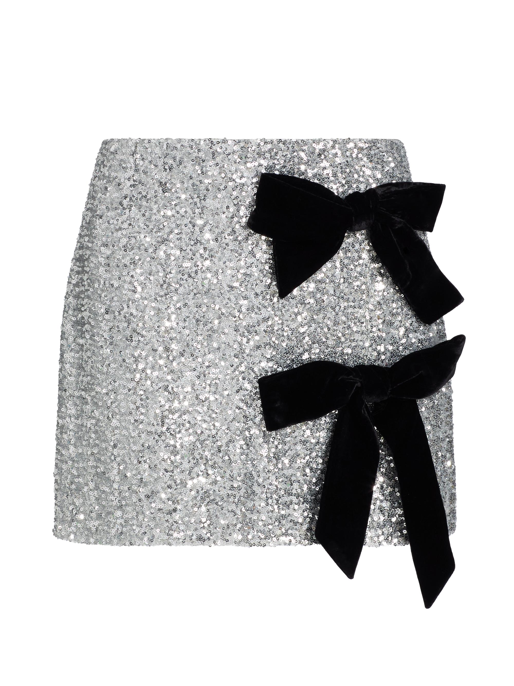 Milly Women's Rhea Sequined Bow Tie Miniskirt - Silver