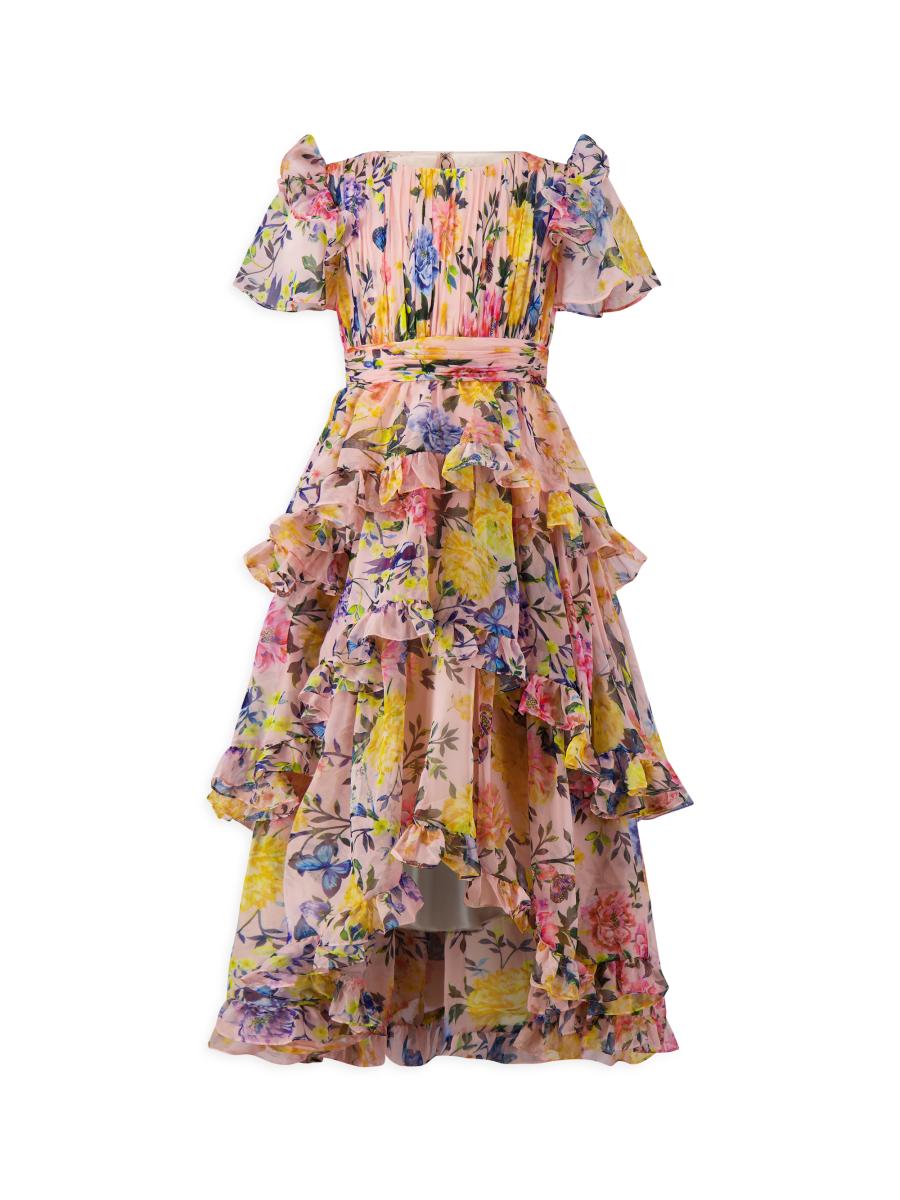 Mac Duggal Little Girl's & Girl's Floral Ruffled High-low Dress In Multi