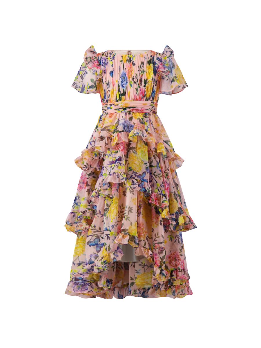 Mac Duggal Little Girl's & Girl's Floral Ruffled High-low Dress In Multi