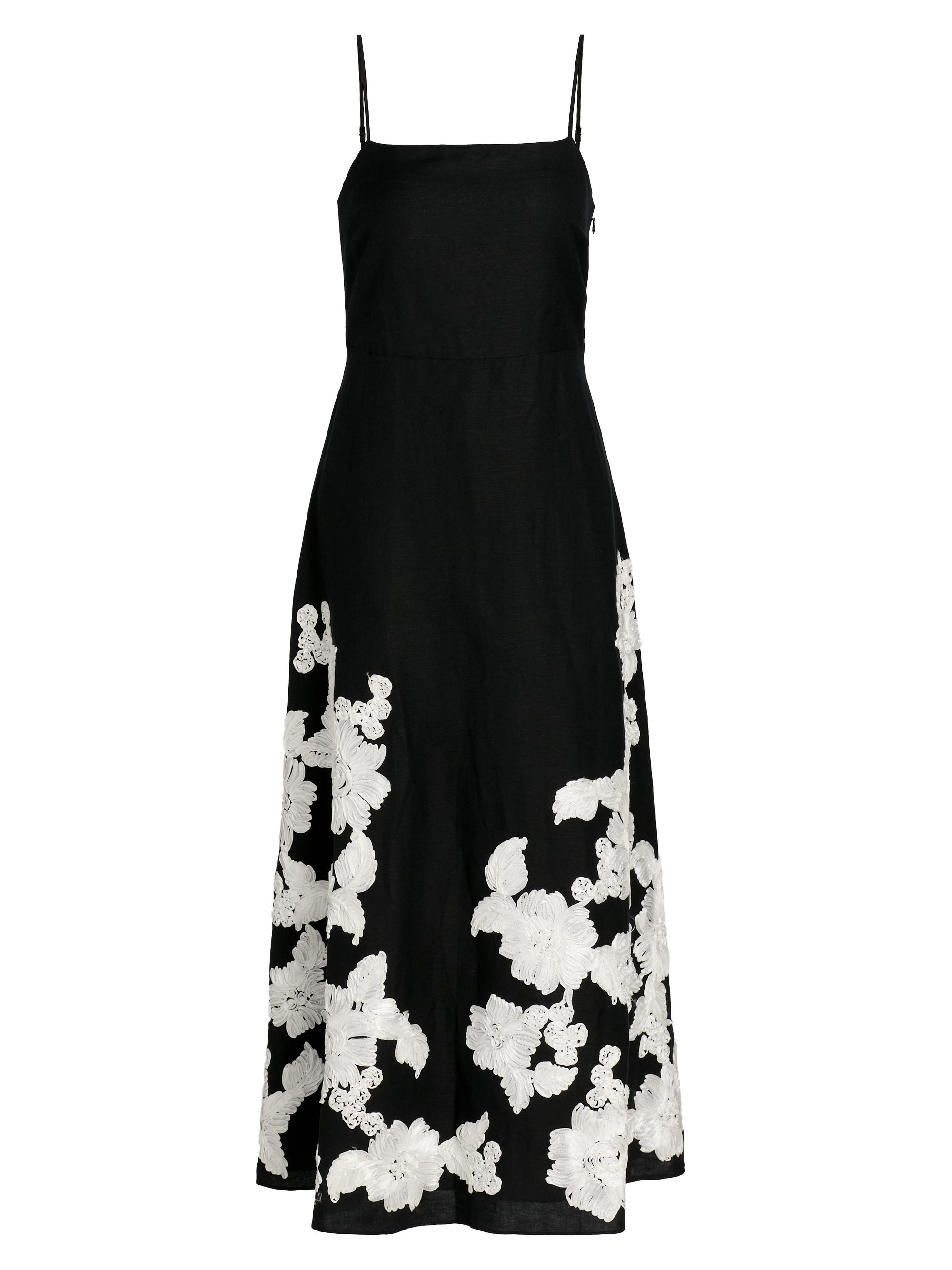 SIMKHAI Women's Annabella Floral Embroidered Linen-Blend Midi-Dress - Black Multi