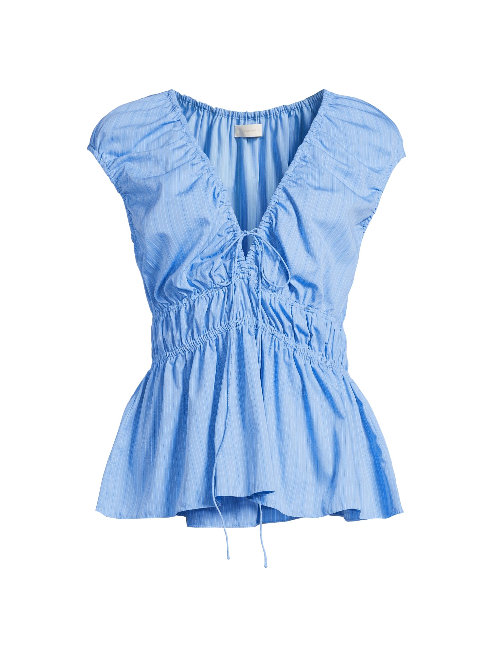 Faithfull the Brand Women's Hedda Striped Cotton Top - Mico Pinstripe Azul