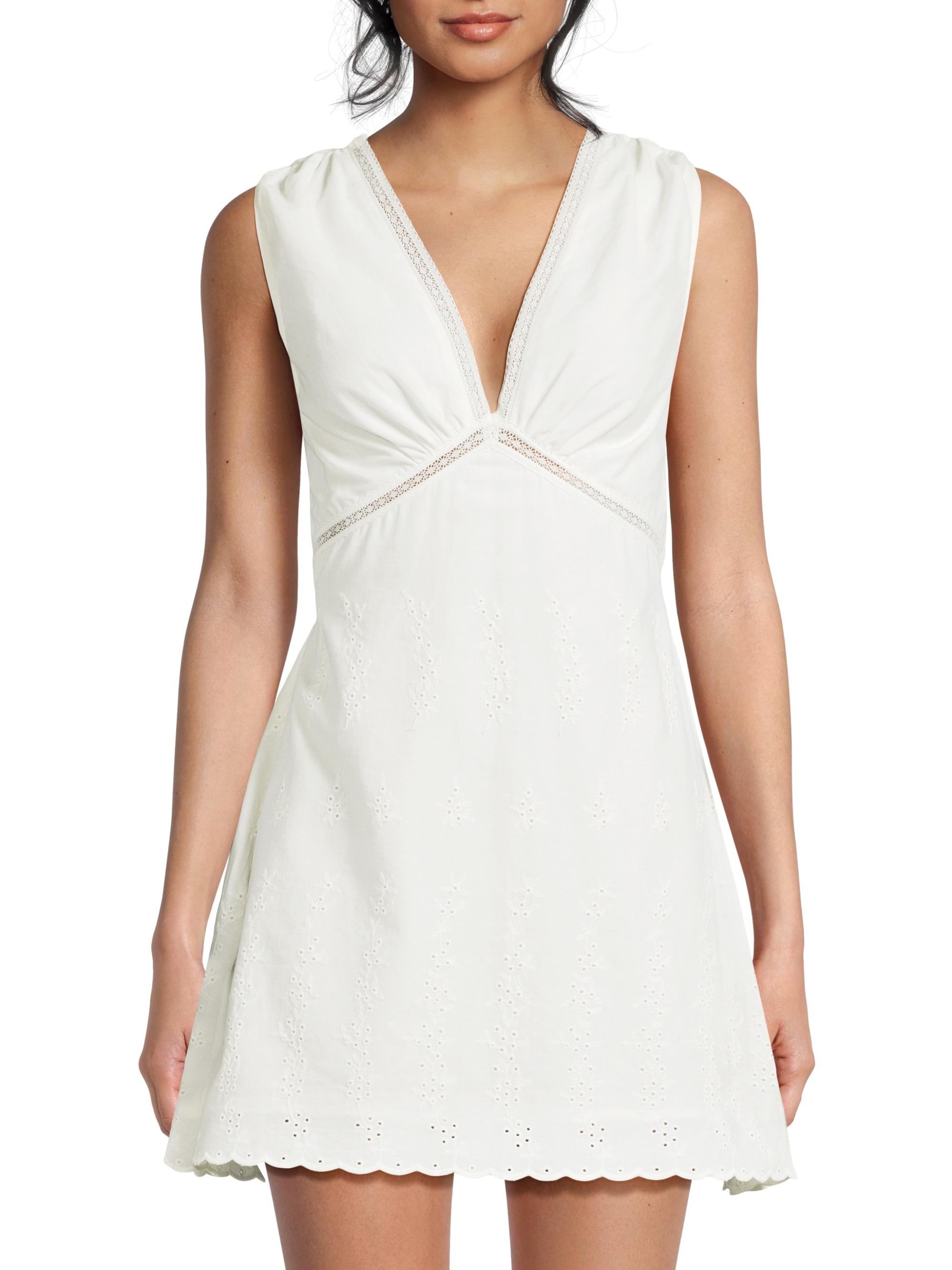Faithfull the Brand Women's Luna Lace-Trim A-Line Minidress - Julyeta Broderie White - side view in Julyeta broderie white