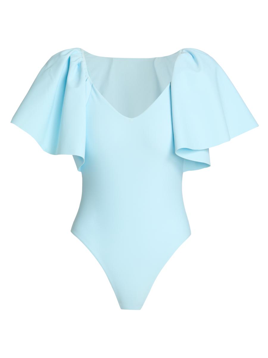 Simkhai Women's Cassidie Flutter Sleeve One-piece Swimsuit In Blue