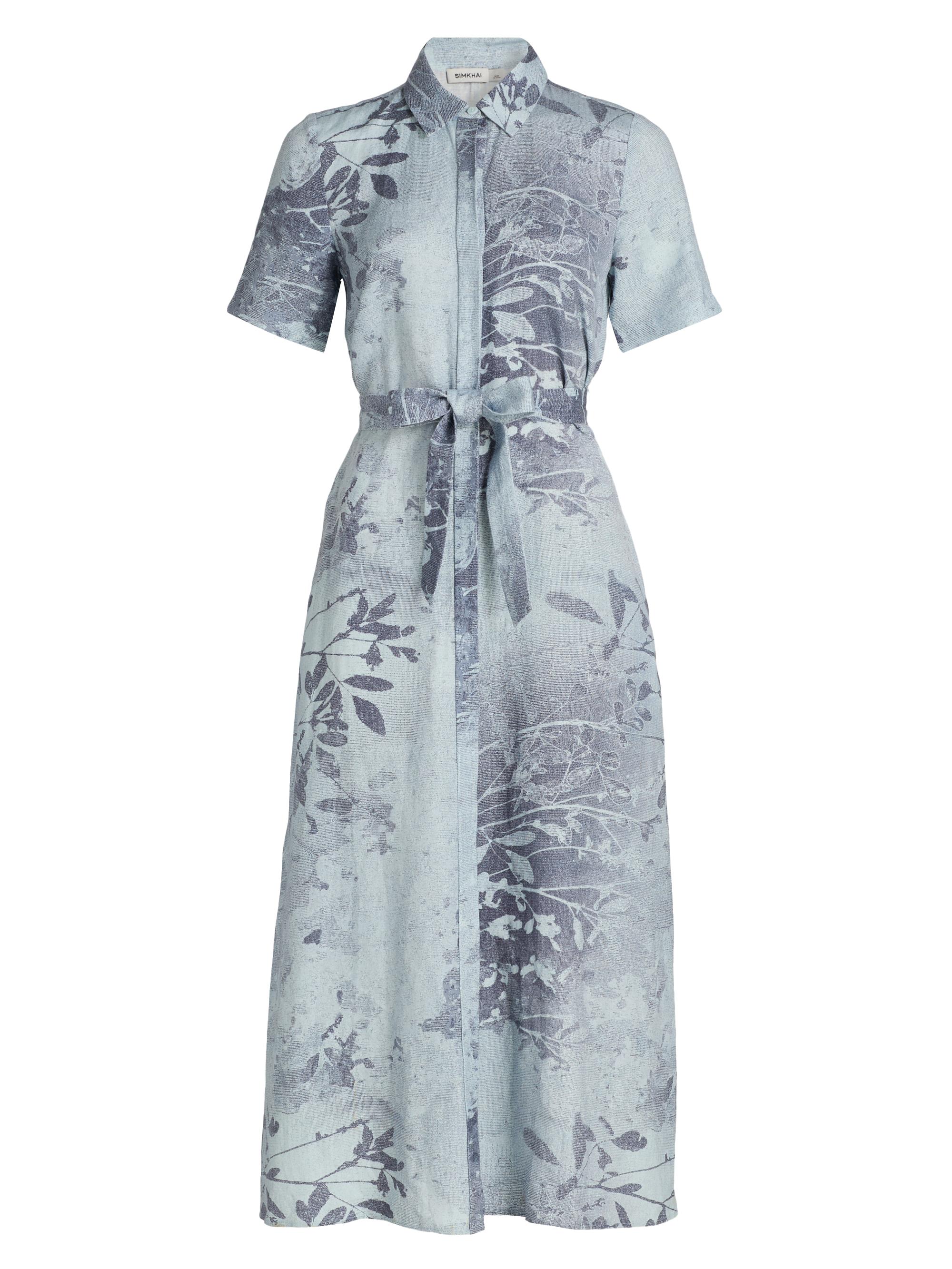 SIMKHAI Women's Audria Floral Linen-Blend Belted Midi-Dress - Sky Floral