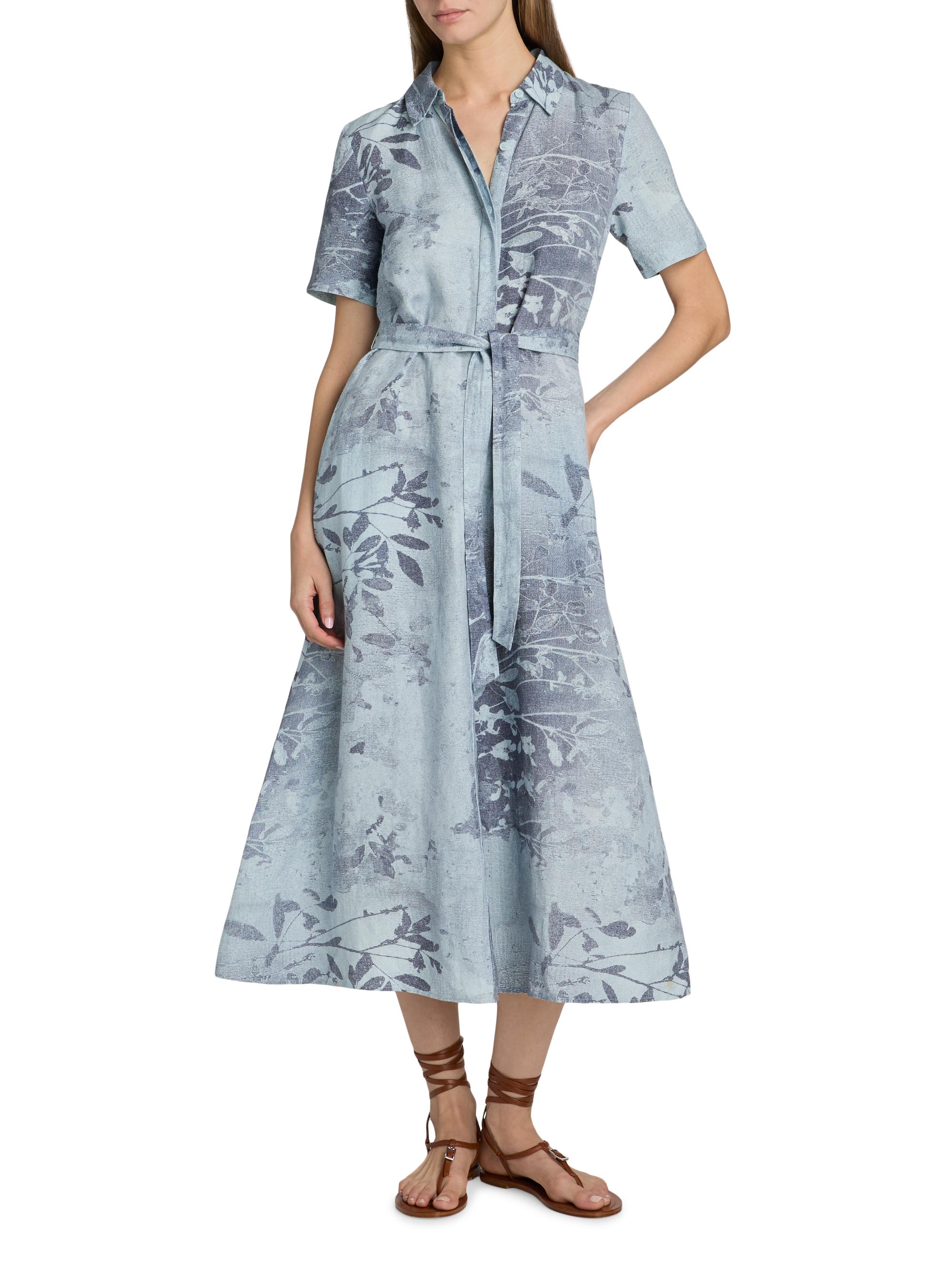 SIMKHAI Audria Floral Linen-Blend Belted Midi-Dress | Saks Fifth Avenue